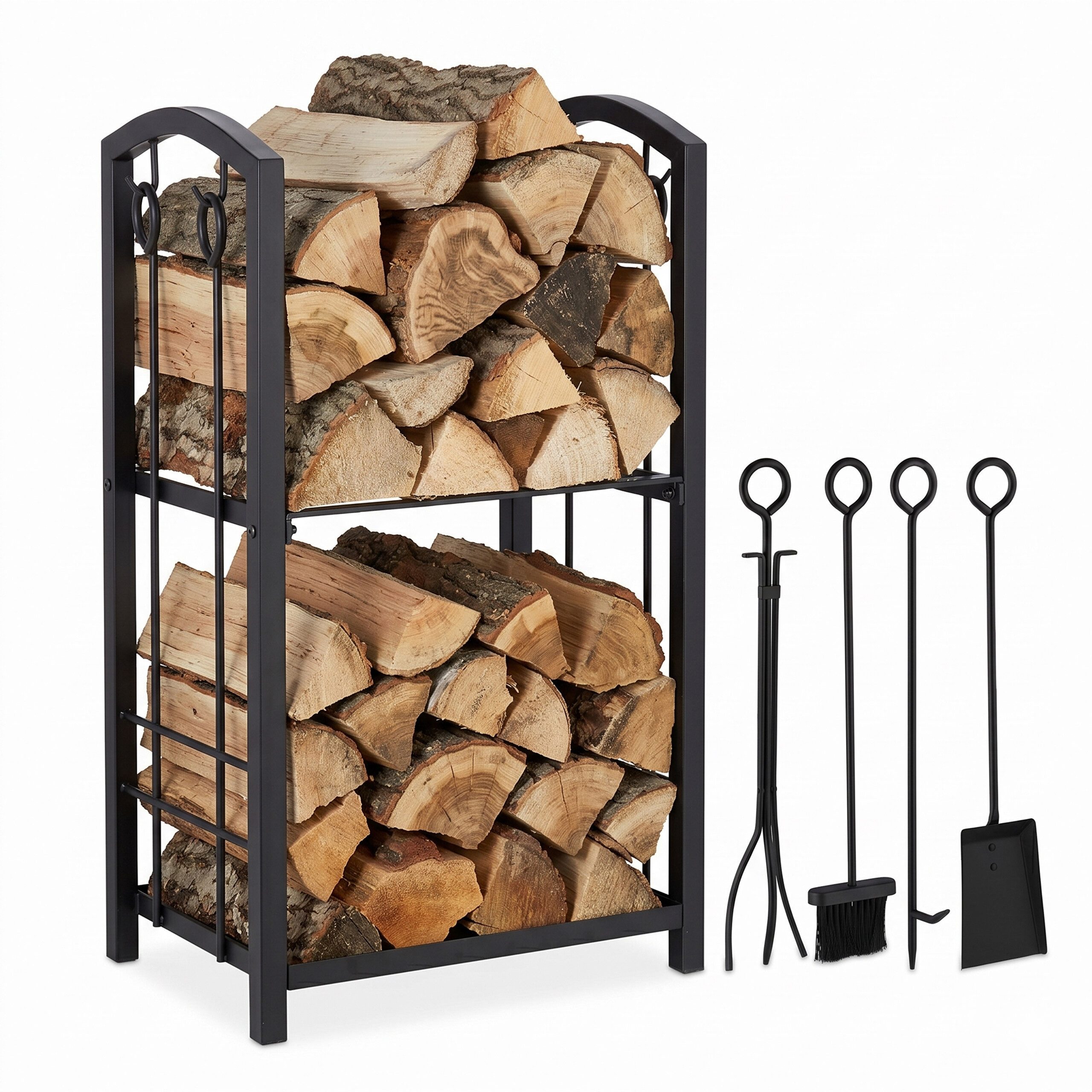 relaxdays Kaminholzregal mit Besteck, BxTxH:46x30x73 cm, (4-St)