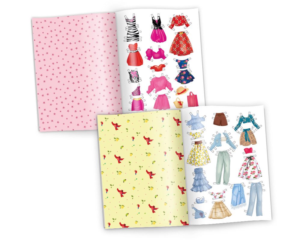 JUNAPACK Anziehpuppe Anziehpuppen zum Ausschneiden Papier Spielbuch mit Kleidungsstücken (1-tlg), Anziehpuppen zum Ausschneiden aus Papier