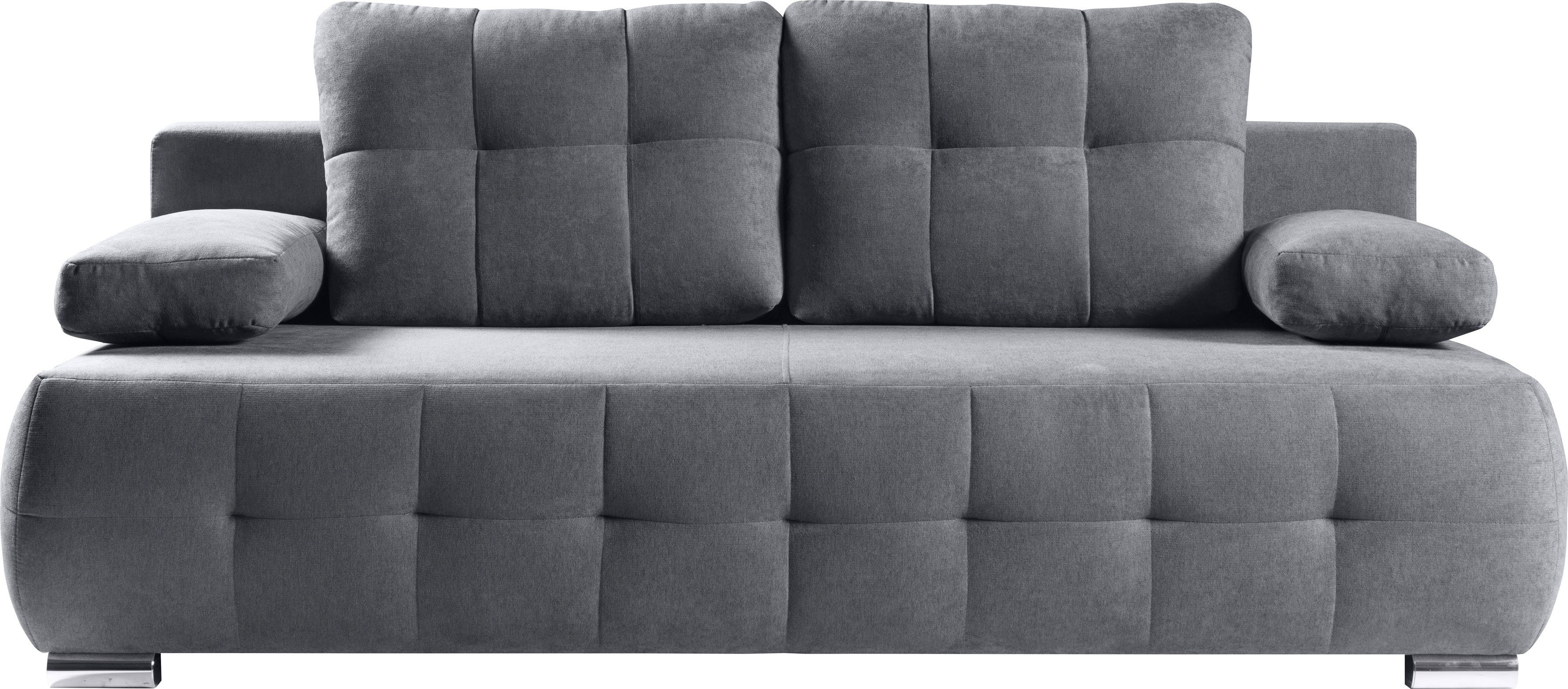 WERK2 Schlafsofa Indigo, 2-Sitzer Sofa Federkern Bettkasten grau | grau & und grau mit Schlafcouch 