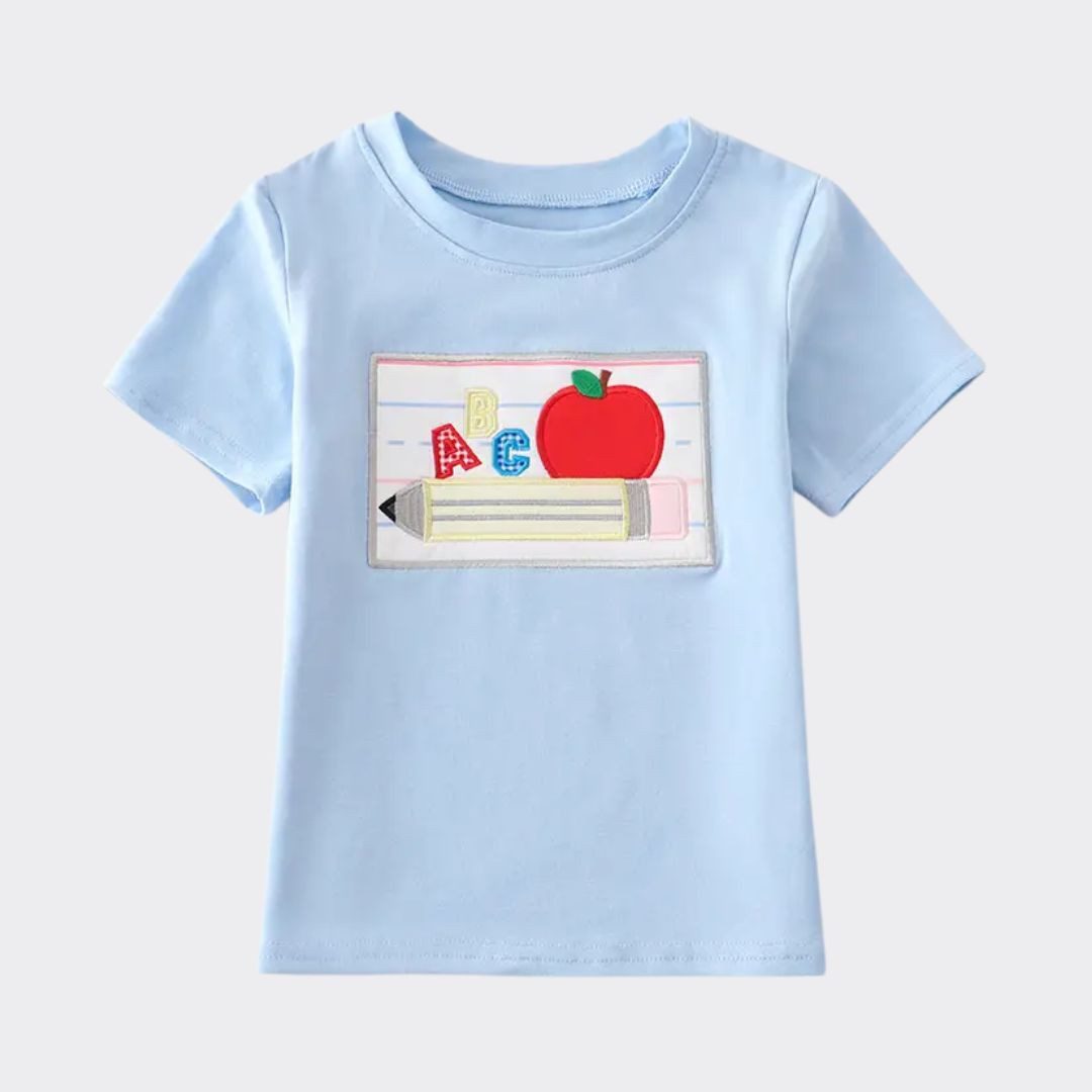 suebidou T-Shirt Kurzarmshirt für Kind ABC Shirt zur Einschulung nachhaltig, kreativ