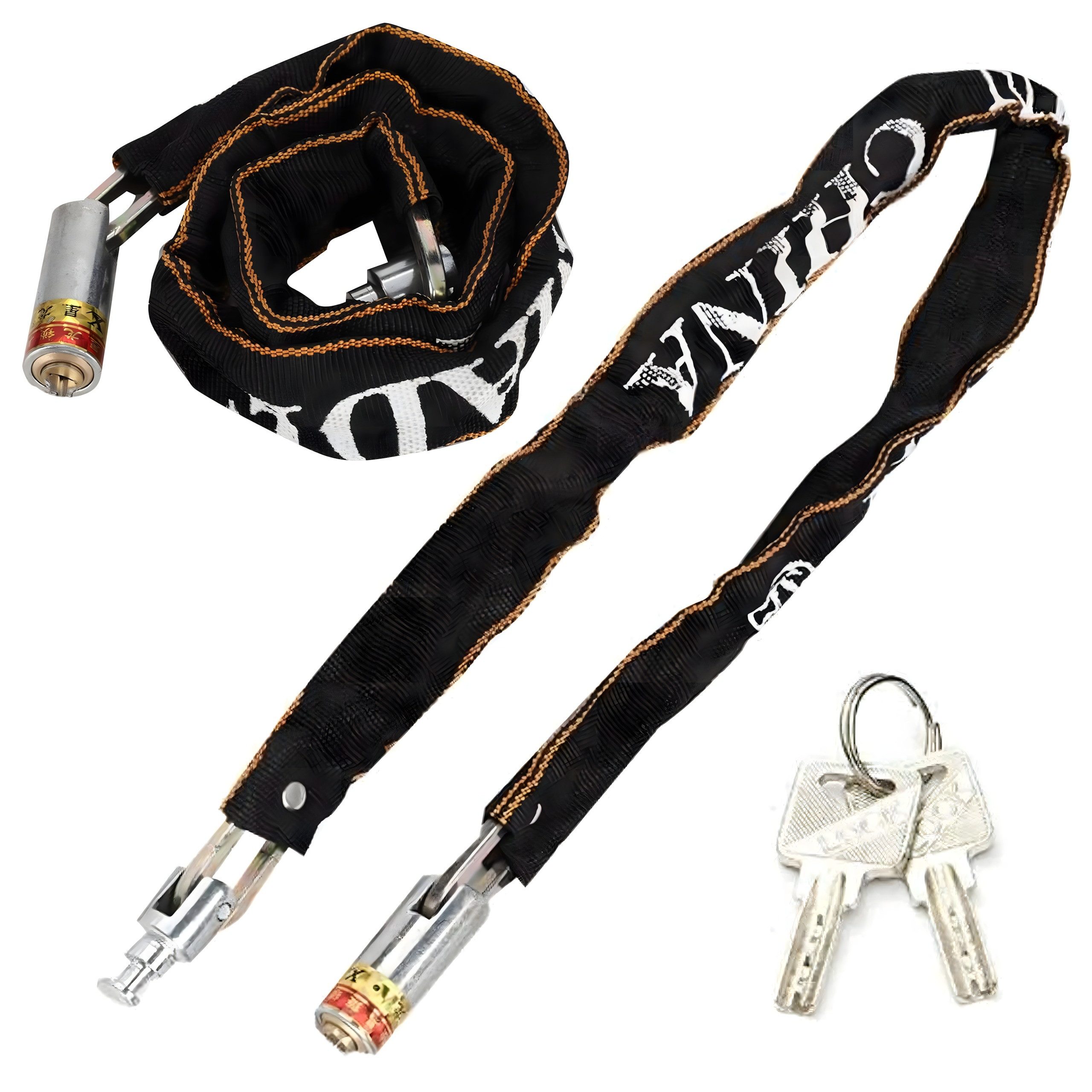 Realb2b Kettenschloss Fahrrad-Motorrad-Schloss Stahlkette 65 cm Ratschenschloss 2 Schlüssel (Schloss-Set Fahrrad/Motorrad, 2x Schlüssel inklusive, Nylonabdeckung), Wetterfest langlebige Stahlkette Nylonabdeckung schützt Lack leicht