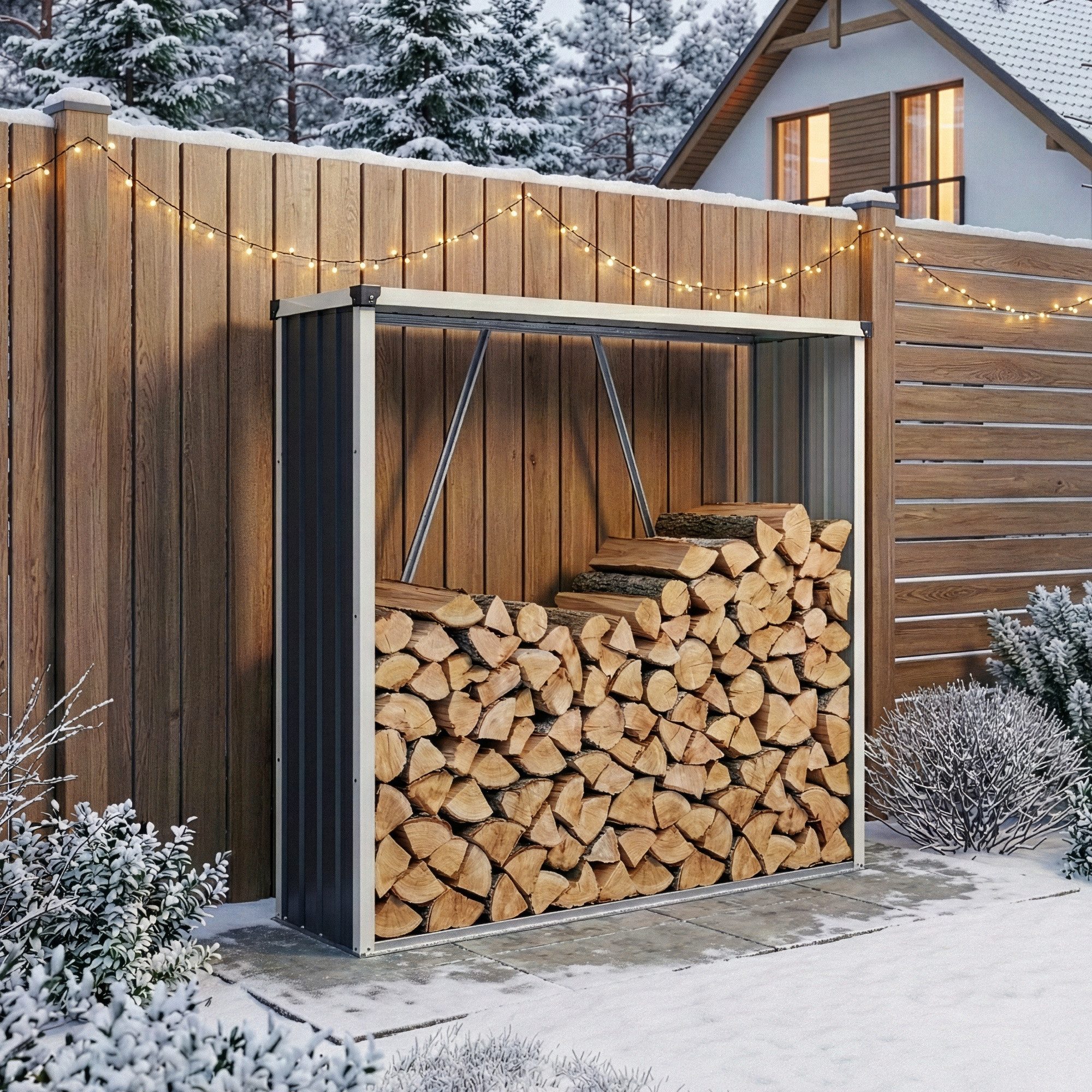 casa.pro Kaminholzregal, BxTxH:158x47x152 cm, »Kalmar« Brennholzunterstand aus Stahl 158x47x152cm Anthrazit