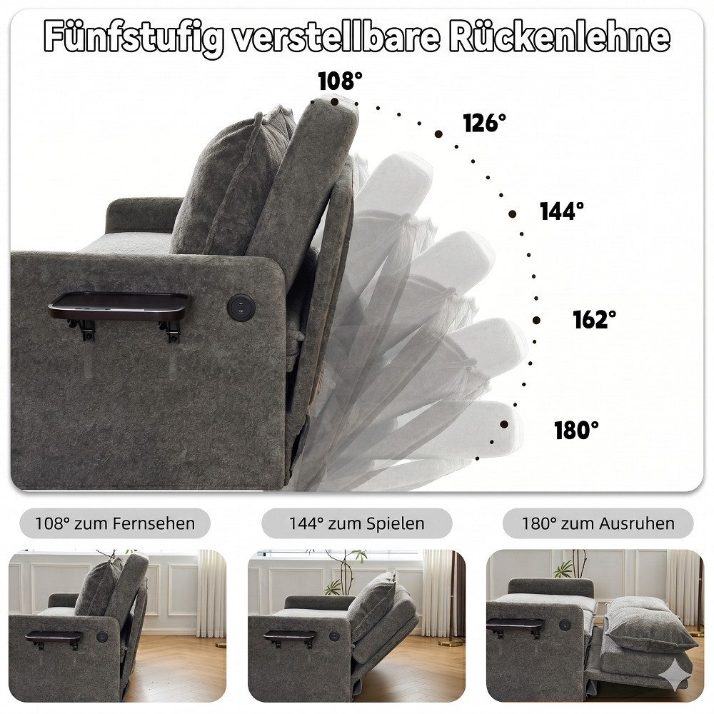 Leawin Sofa Sofa mit Schlaffunktion aus Chenille – Sofas Wohnzimmer mit USB, Weich gepolstertes Chenille-Funktionssofa mit Relaxfunktion