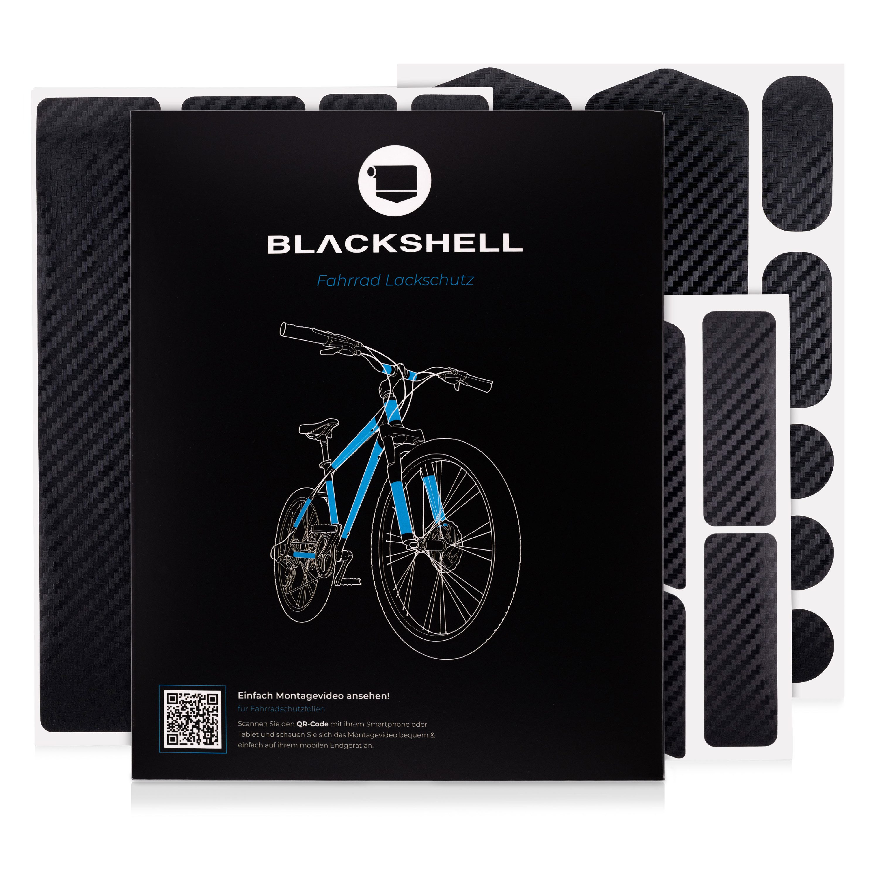 Blackshell Lackschutzfolie Fahrrad Aufkleber Schutzfolie Rahmenschutz für alle Rahmentypen, (Set, 21 teiliges Lackschutzset entwickelt für den Steinschlagschutz), Schützt Ihr Fahrrad vor sämtlichen schädigenden Einflüssen