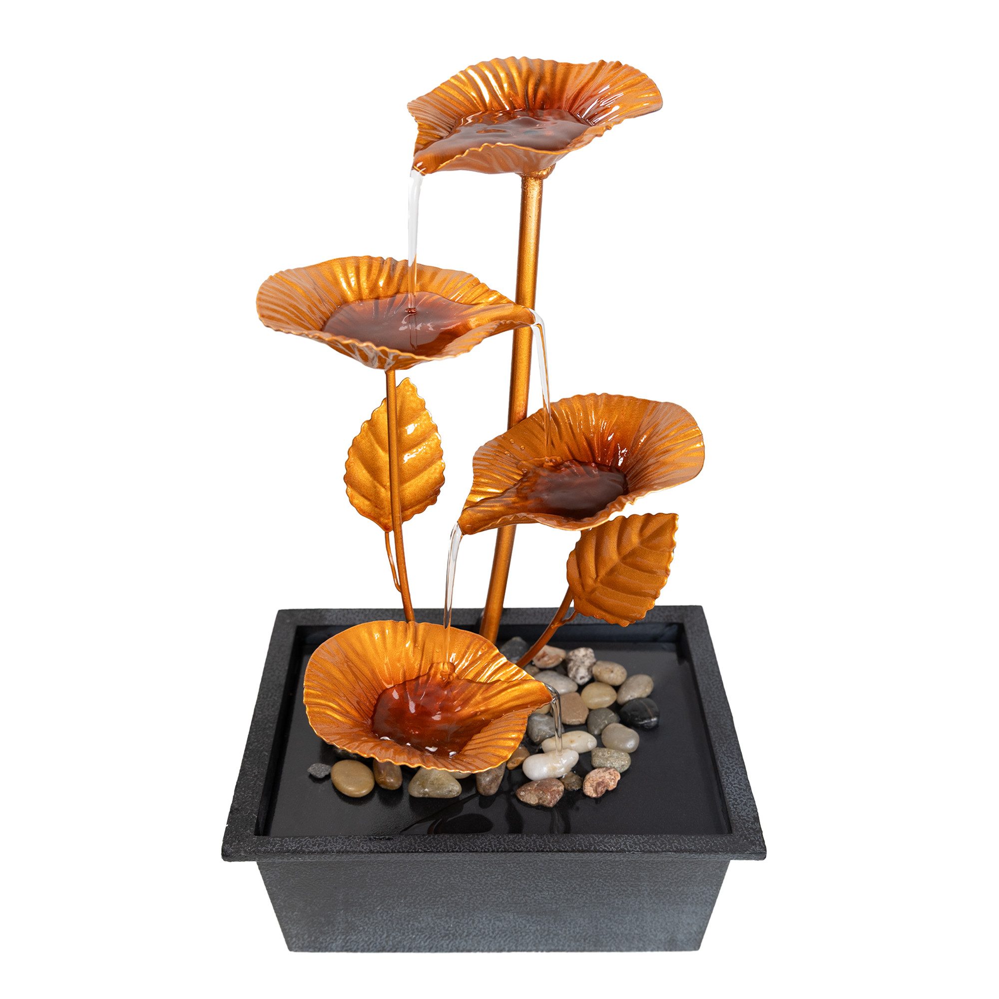 Lemodo Zimmerbrunnen Tischbrunnen mit Metallblätter, 4 Stufen, 21 cm Breite günstig online kaufen