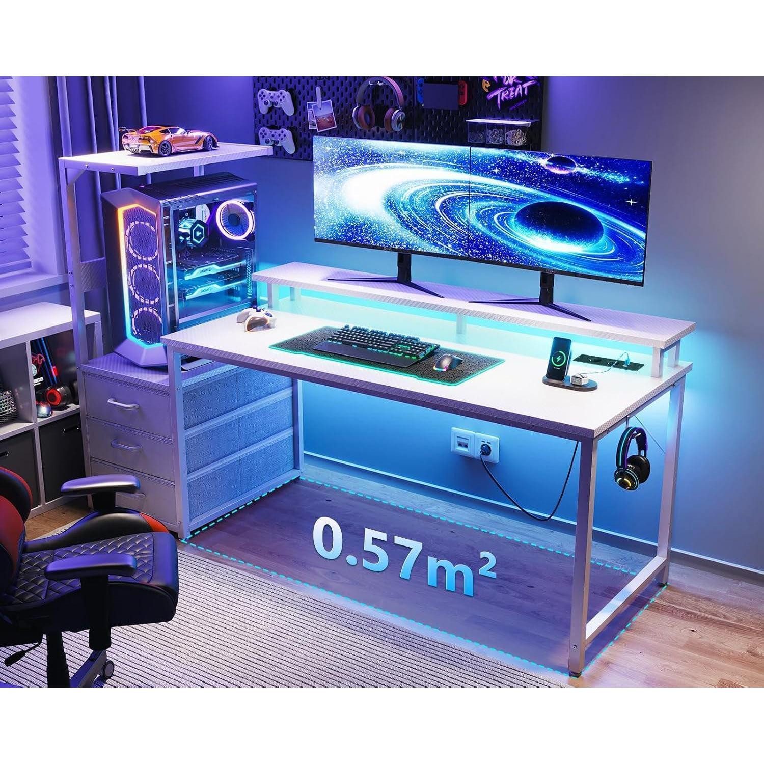 LuxusKollektion Gamingtisch Gaming Tisch LED-Beleuchtung Steckdose Schublad günstig online kaufen