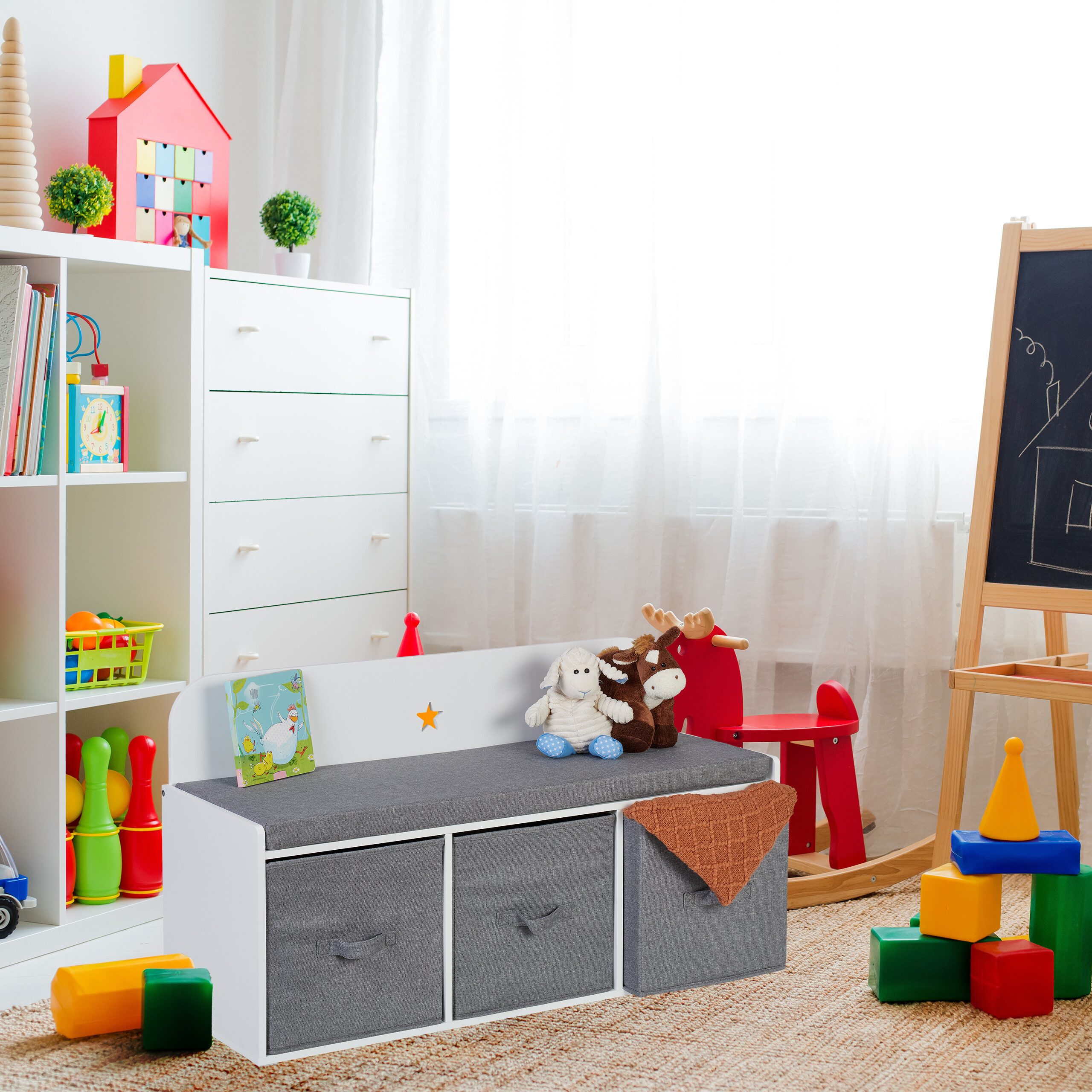 relaxdays Sitzbank Kinderbank mit Stauraum