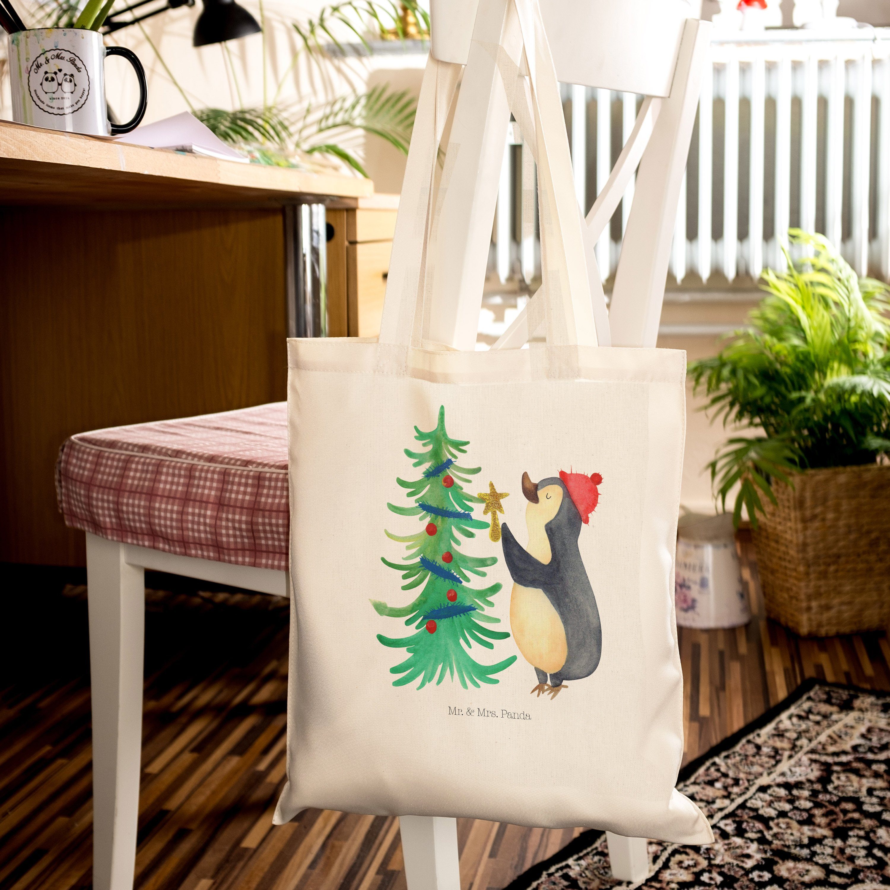 Jutebeutel, Pinguin - Transparent Weihnachtsbaum Beutel, Mr. Panda Mrs. Tragetasche (1-tlg) - & Geschenk,