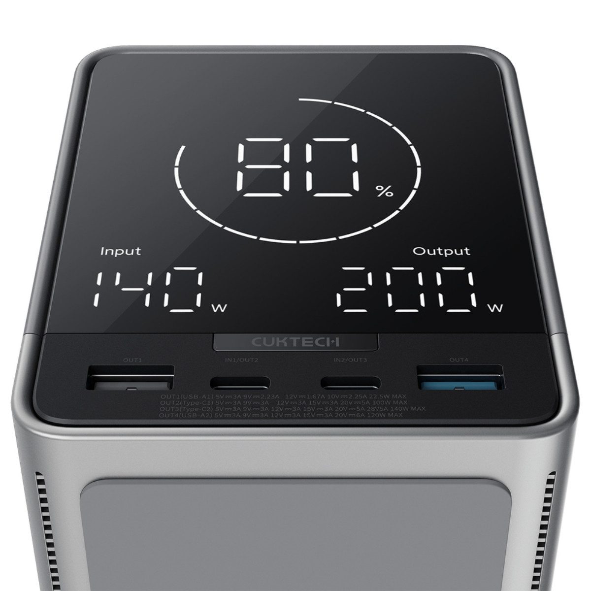 Cuktech P01CT Powerbank 40000 mAh (5, 9, 12, 15, 20, 28 V), 300W Leistung mit 140W Schnellladen und Wireless Funktion