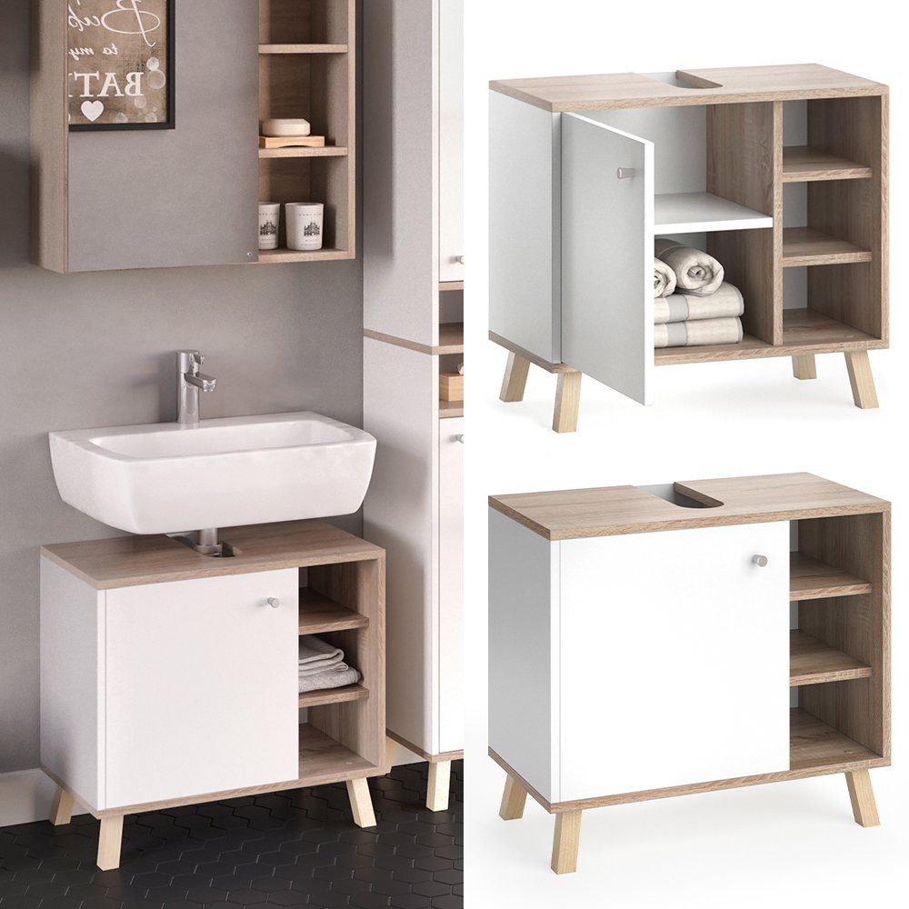 Vicco Waschbeckenunterschrank Senyo, Weiß/Sonoma, 60 x günstig online kaufen