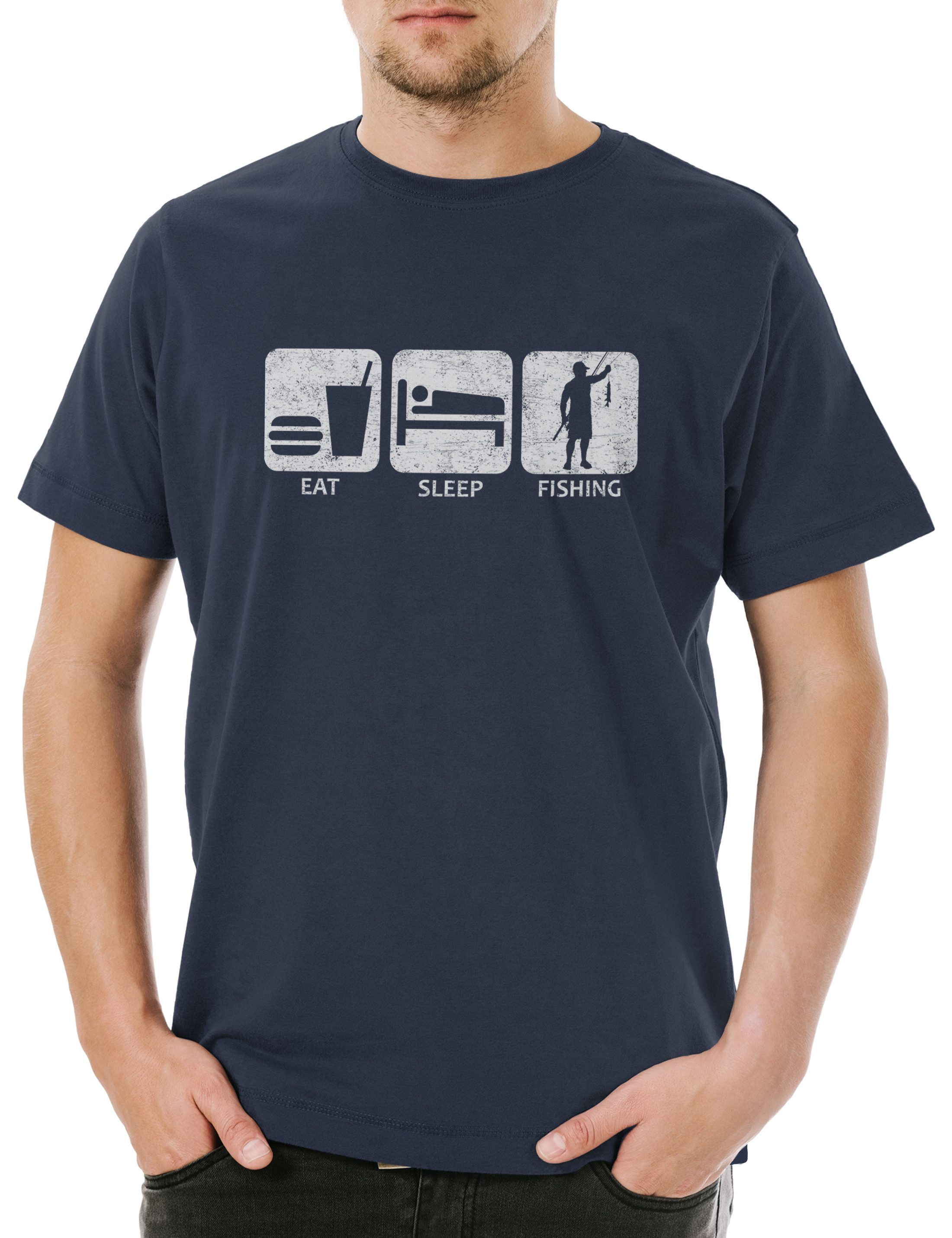 Print-Shirt Eat Sleep Fishing Herren T-Shirt Sport Sports Fischen Angeln Angler