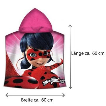 BERONAGE Kapuzenhandtuch Miraculous Ladybug Kinder-Kapuzen-Bade-Poncho Pink 60x120 cm, 100% Baumwolle, Frottee in Velours-Qualität
