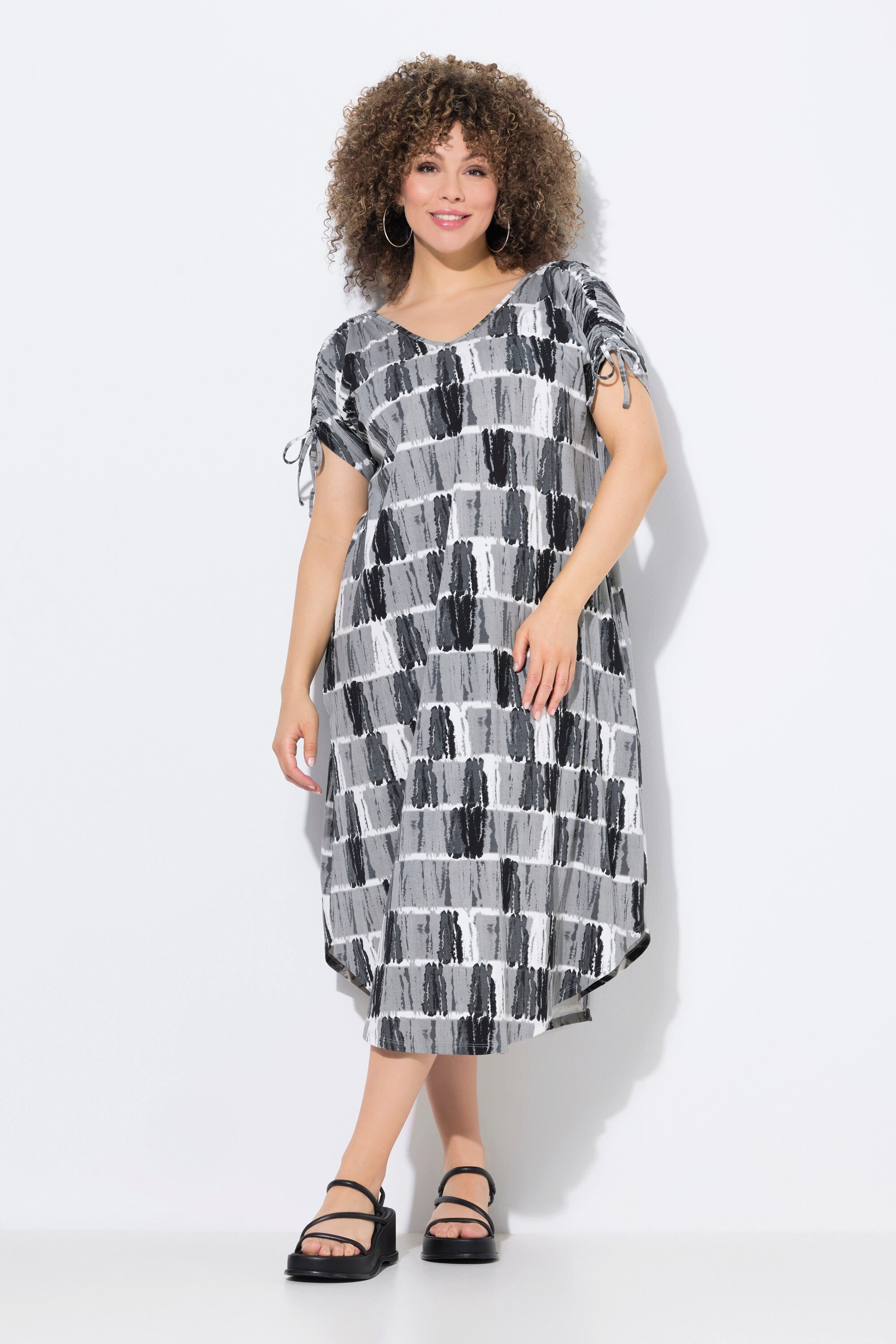 Ulla Popken Jerseykleid Midi-Jerseykleidm Batikstreifen V-Ausschnitt günstig online kaufen