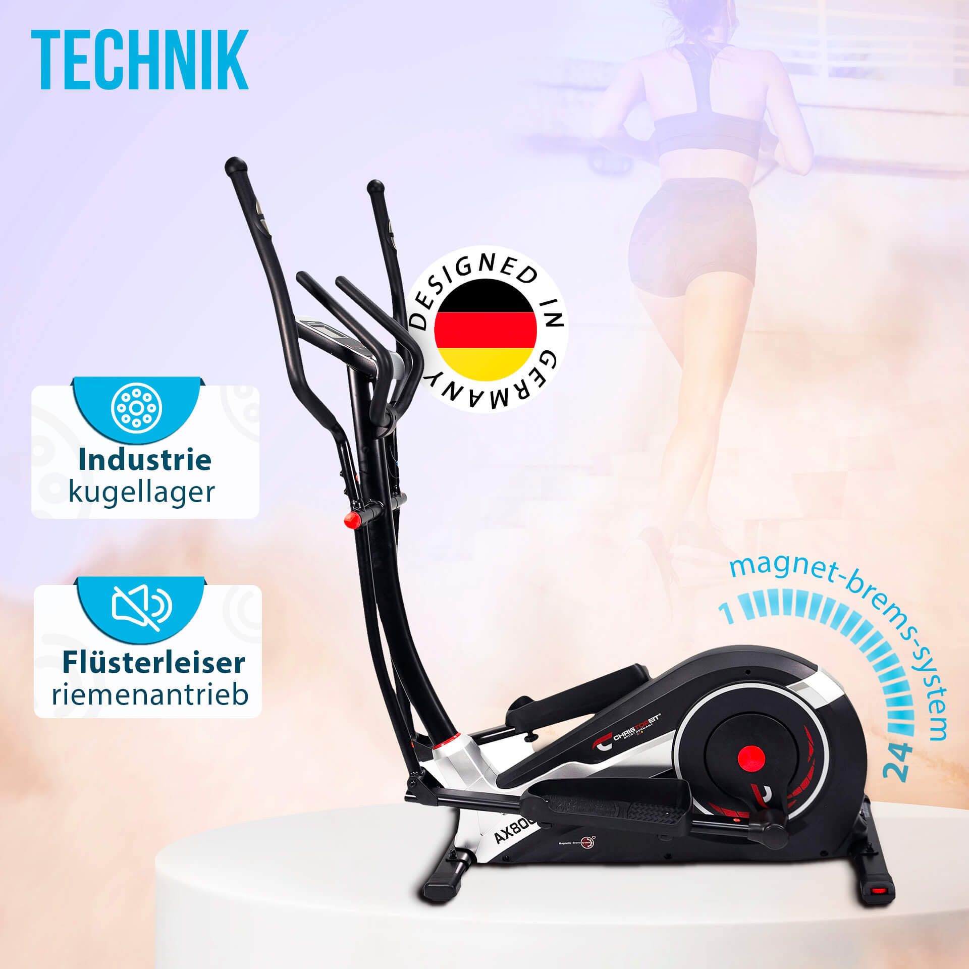 Christopeit Sport® Crosstrainer-Ergometer AX 8000 inkl. Pulsgurt (Fitnessgerät), 150 kg max. Benutzergewicht, 24 Widerstandsstufen