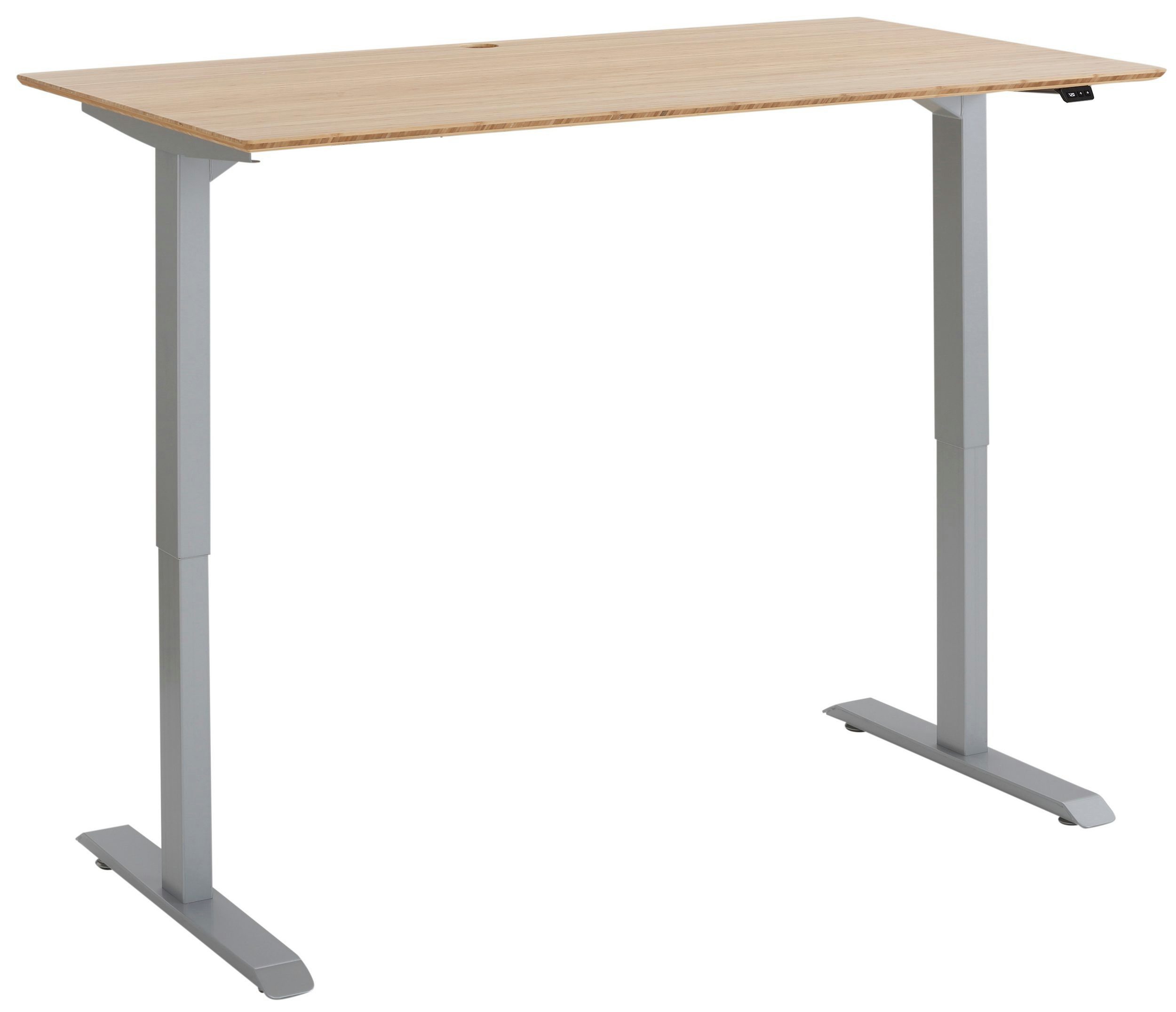 Maja Möbel Schreibtisch Höhenverstellbarer Schreibtisch Platingrau mit massiver Bambusplatte (Spar-Set, 1-St., 1 Tisch), höhenverstellbar, 2-Motoren-Gestell, Display, Massivholzplatte