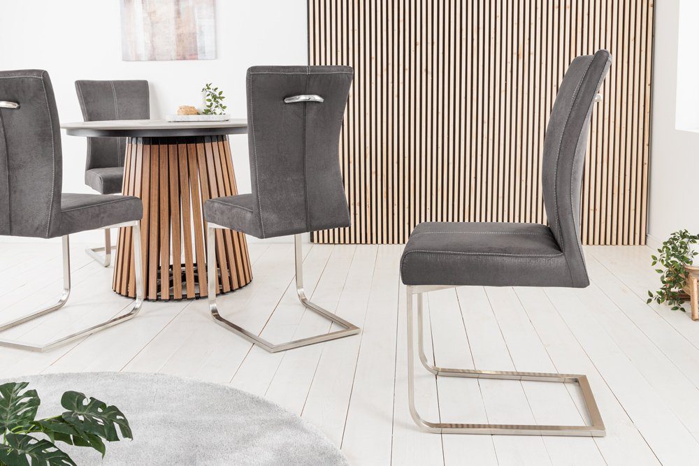 riess-ambiente Freischwinger SAMSON vintage grau / silber (Einzelartikel, 1 St), Esszimmer · Microfaser · Edelstahl · Industrial Design