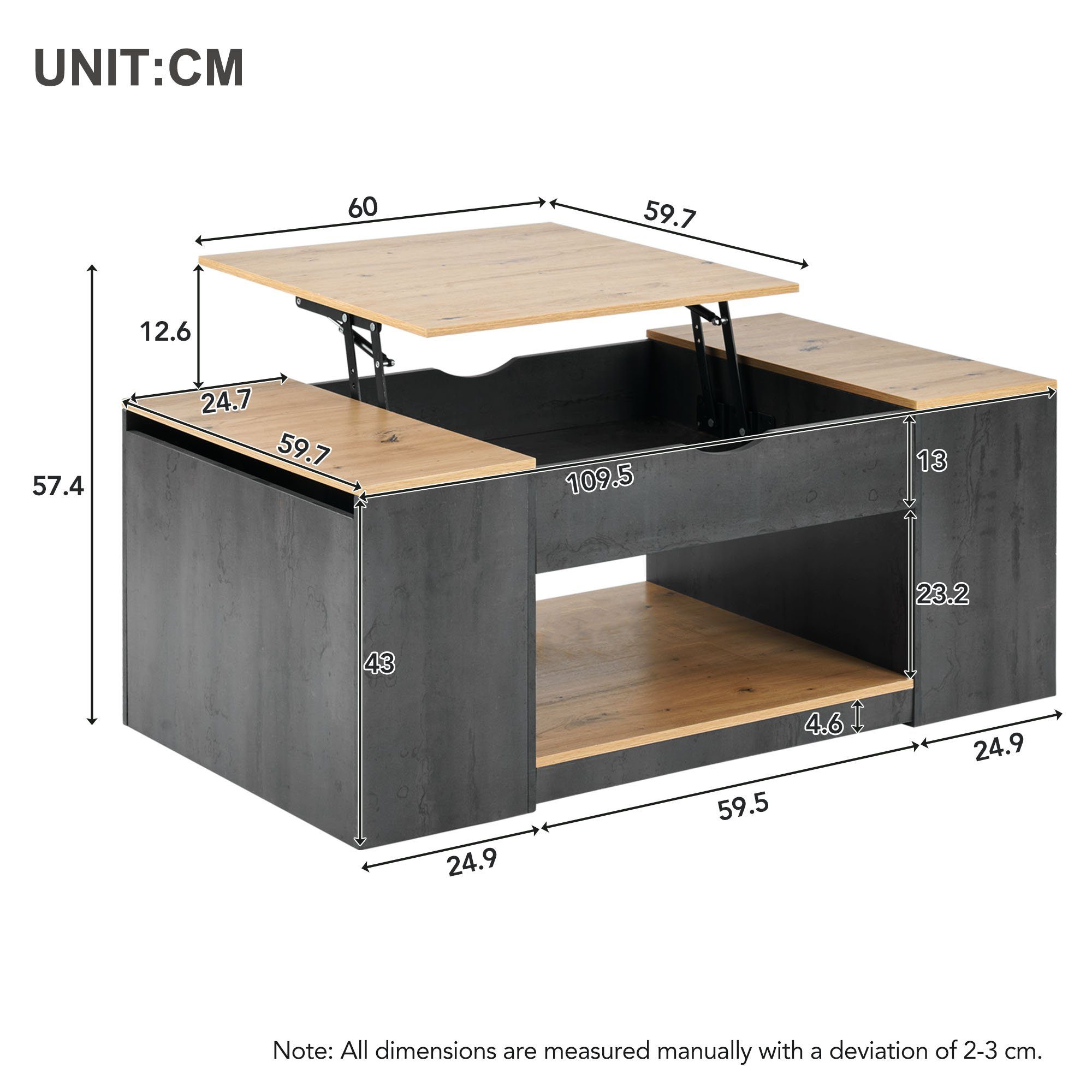Couchtisch Holztisch unter Kaffeetisch Moderner Sofatisch HAUSS SPLOE Couchtisch Design (Graues Gestell Tischplatte), Stauraum Stilvolles