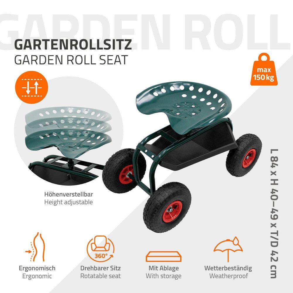 ECD Germany Hocker Gartenrollsitz Gartensitz 360° drehbar und höhenverstell günstig online kaufen