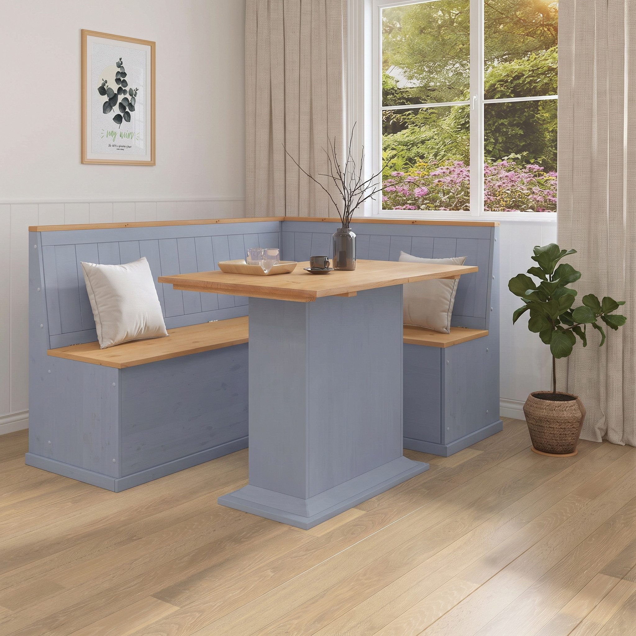 loft24 Eckbank Sage - Esszimmerbank Bank Sitzbank Holzbank Küchenbank, Sitzbank aus Kiefer Massivholz im Landhausstil