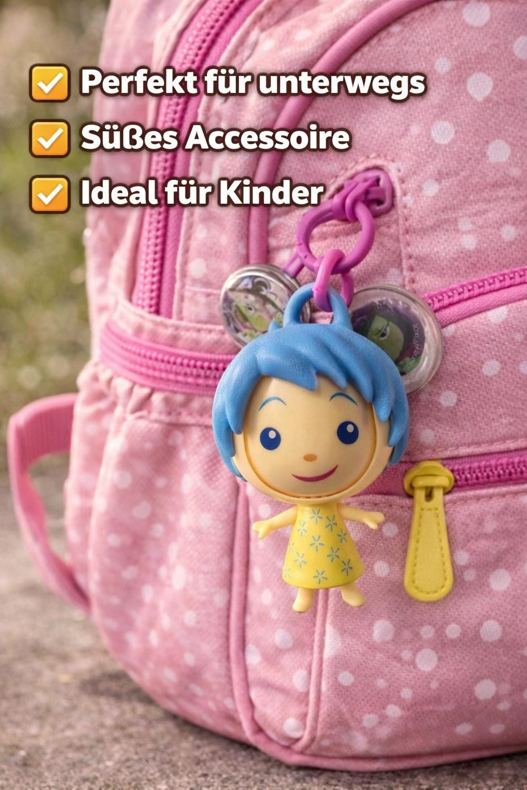 Disney Schlüsselanhänger Alles steht Kopf Anhänger Freude mit 3 Gesichtern Clip 8 cm (Set, 1-tlg., Geschenk-Set), 3 wechselbare Gesichtsausdrücke per Knopfdruck