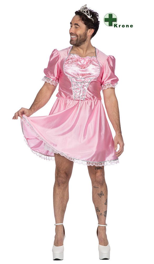 Karneval-Klamotten Prinzessin-Kostüm Herren Männerballet Prinzessinkleid rosa Krönchen, Männliche Prinzessin Märchenoutfit kurz Showtanz Herrenkostüm m. Krone