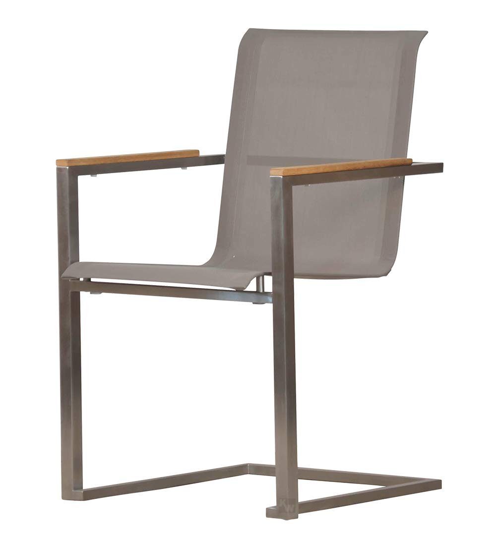 Kai Wiechmann Gartenstuhl Teak Edelstahl Freischwinger, moderner Edelstahl Stapelsessel, rostfreier und langlebiger Edelstahl Outdoor Stuhl