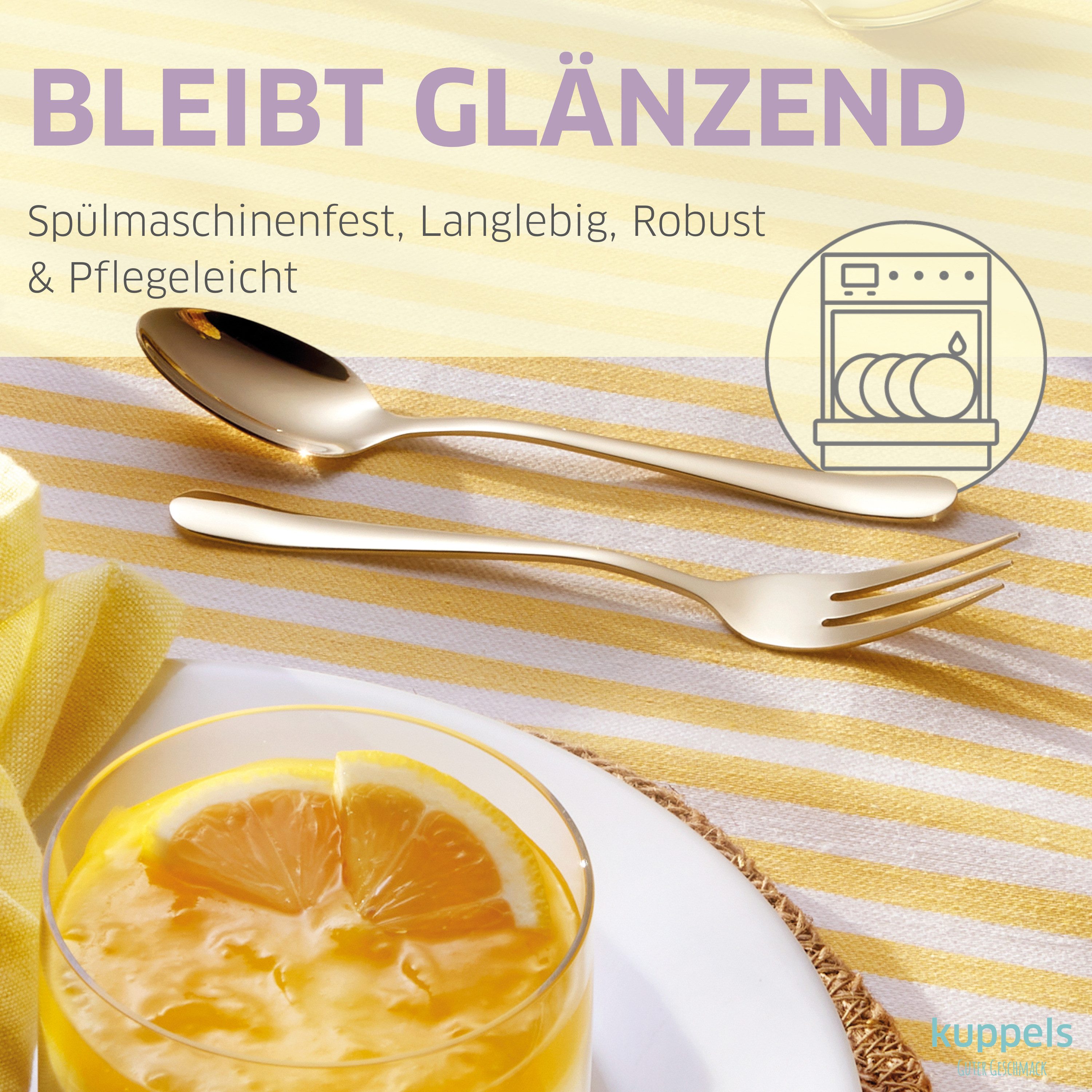 Kuppels Besteck-Set DELIA (30-tlg), 6 Personen, Edelstahl Rostfrei 18/0, Handreinigung empfohlen, champagnerfarbener PVD Veredelung – Bild 4 von 5
