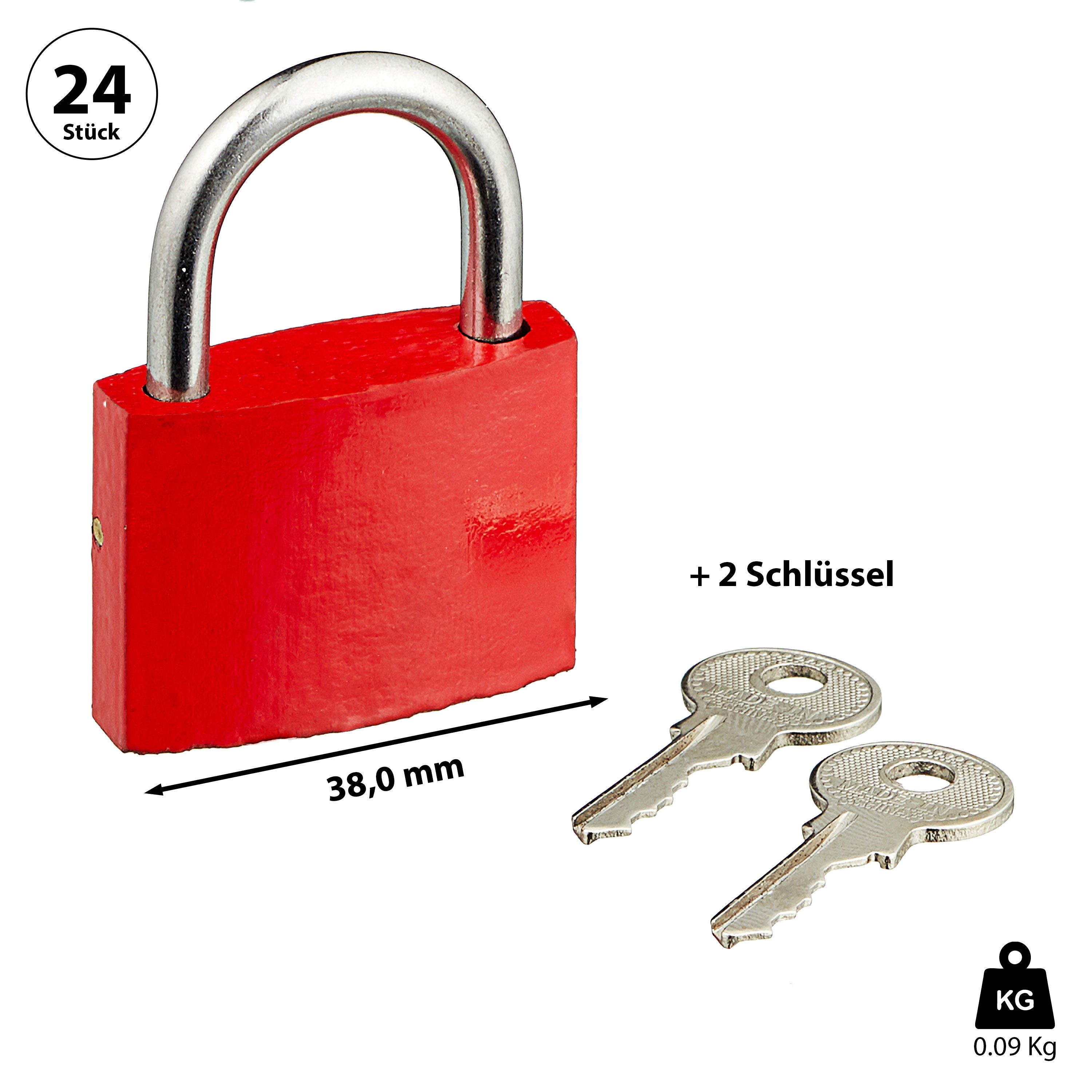 CEPEWA Vorhängeschloss Liebesschloss 24 Stück Display 3,8cm rot Metall 2fach 2 Schlüssel