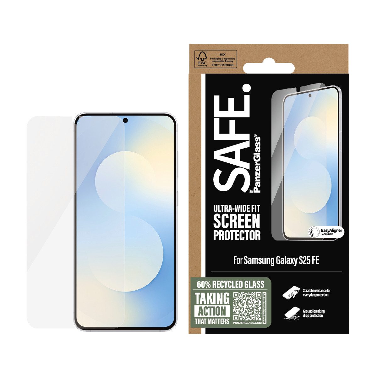 SAFE by PanzerGlass Displayschutzglas Ultra-Wide Fit Screen Protector für Samsung Galaxy S25 FE, Displayschutzfolie, Schutzfolie, Bildschirmschutz, kratz- & stoßfest