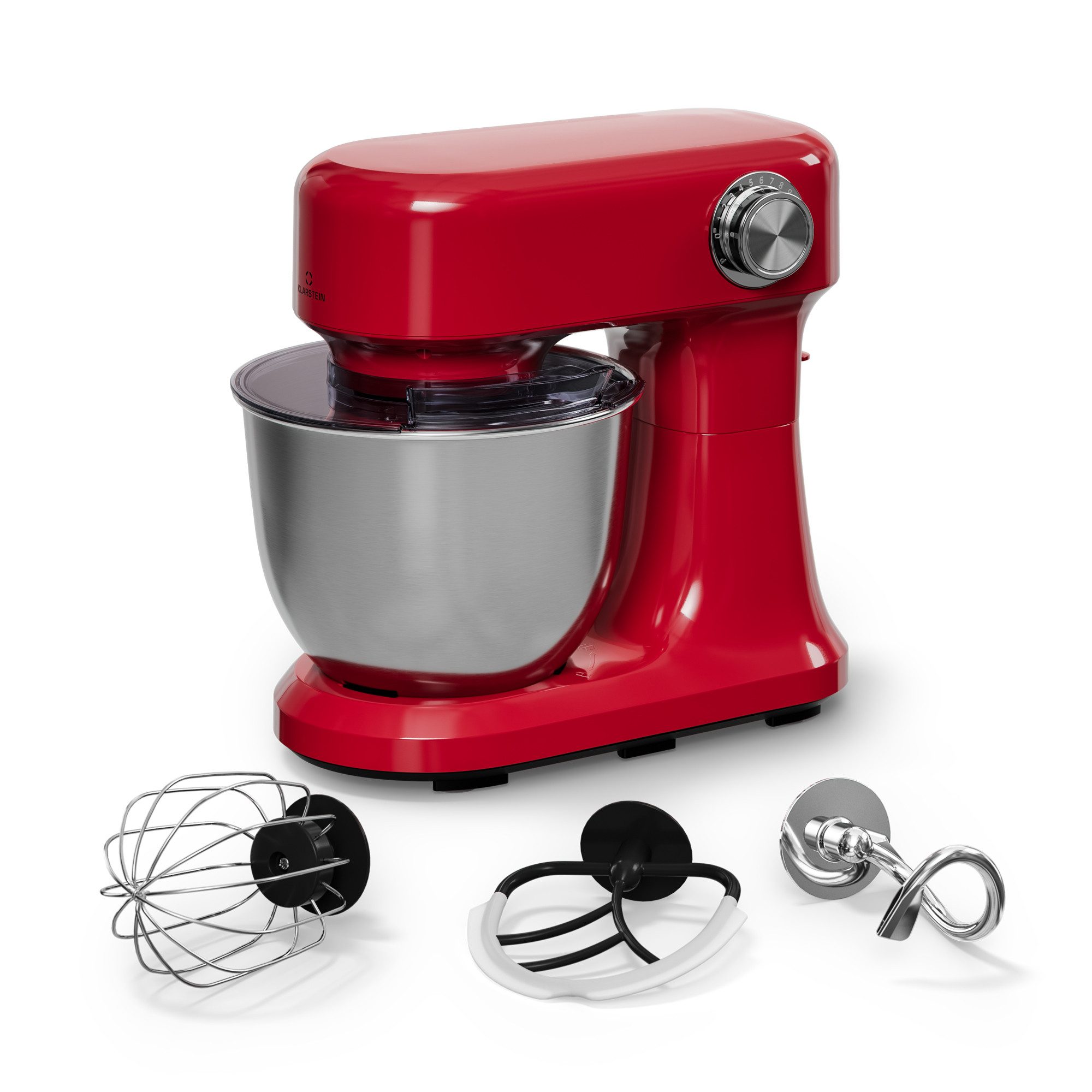 Klarstein Küchenmaschine, 1500 W, 5 l Schüssel, Kompakt Küche maschine 5 L 12 Stufe Pulsfunktion 1500 W Rot