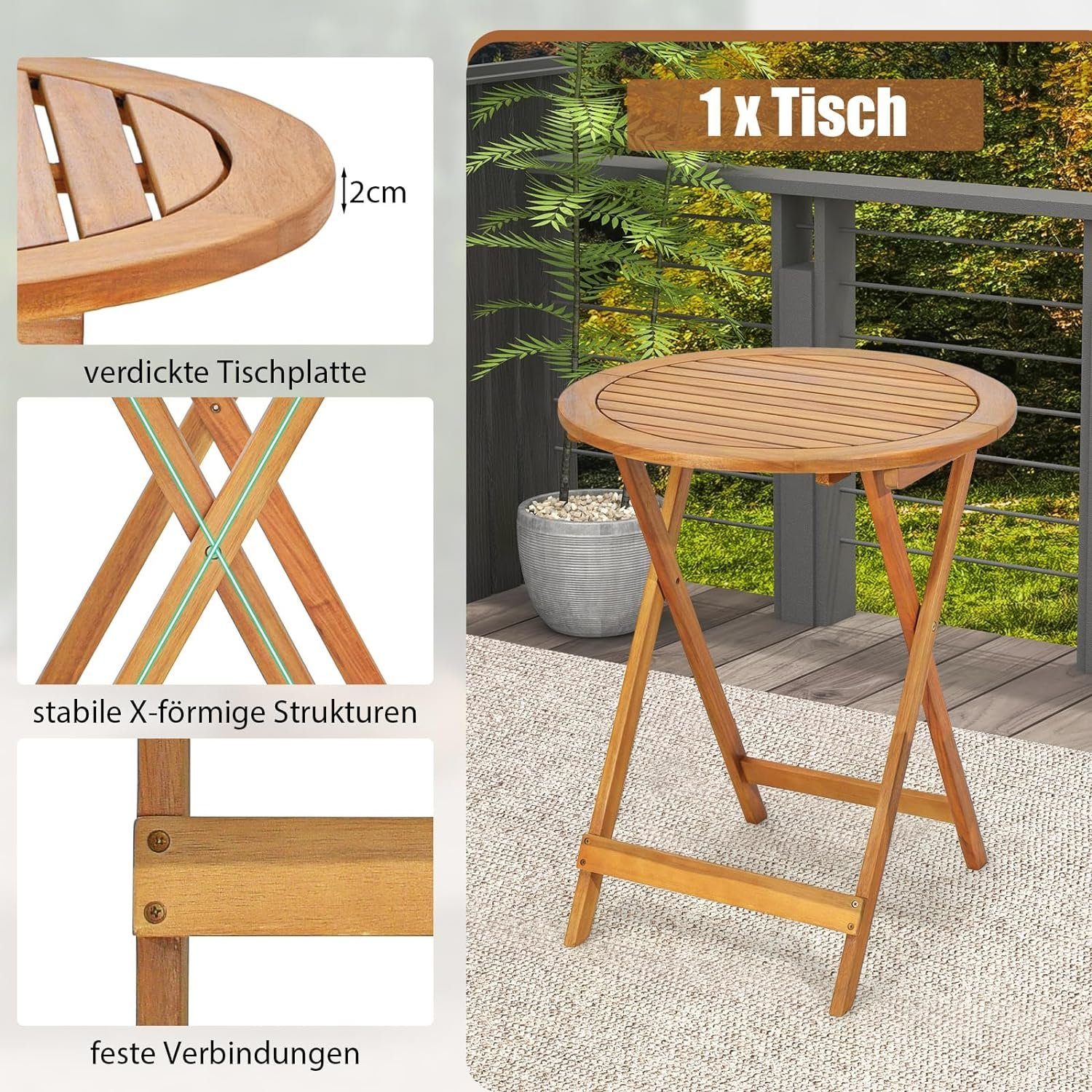 KOMFOTTEU Sitzgruppe Gartenmöbel, (Set), Balkonmöbel aus Akazienholz