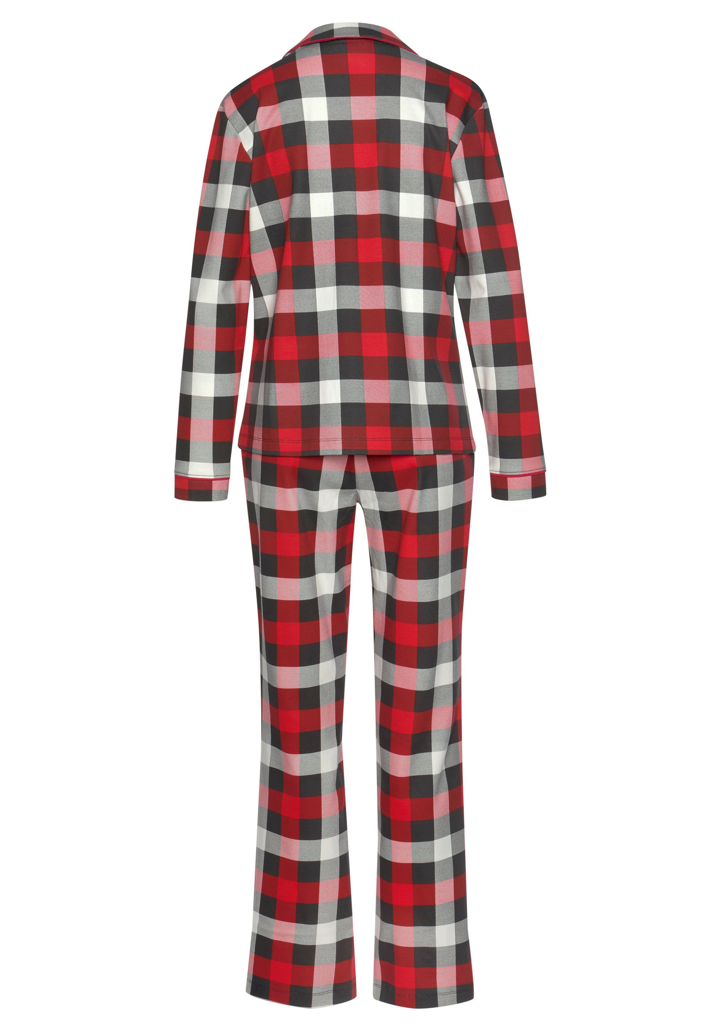 LASCANA Schlafanzug mit (3 Schlafmaske) schwarz-rot-weiß incl. tlg., Karodruck
