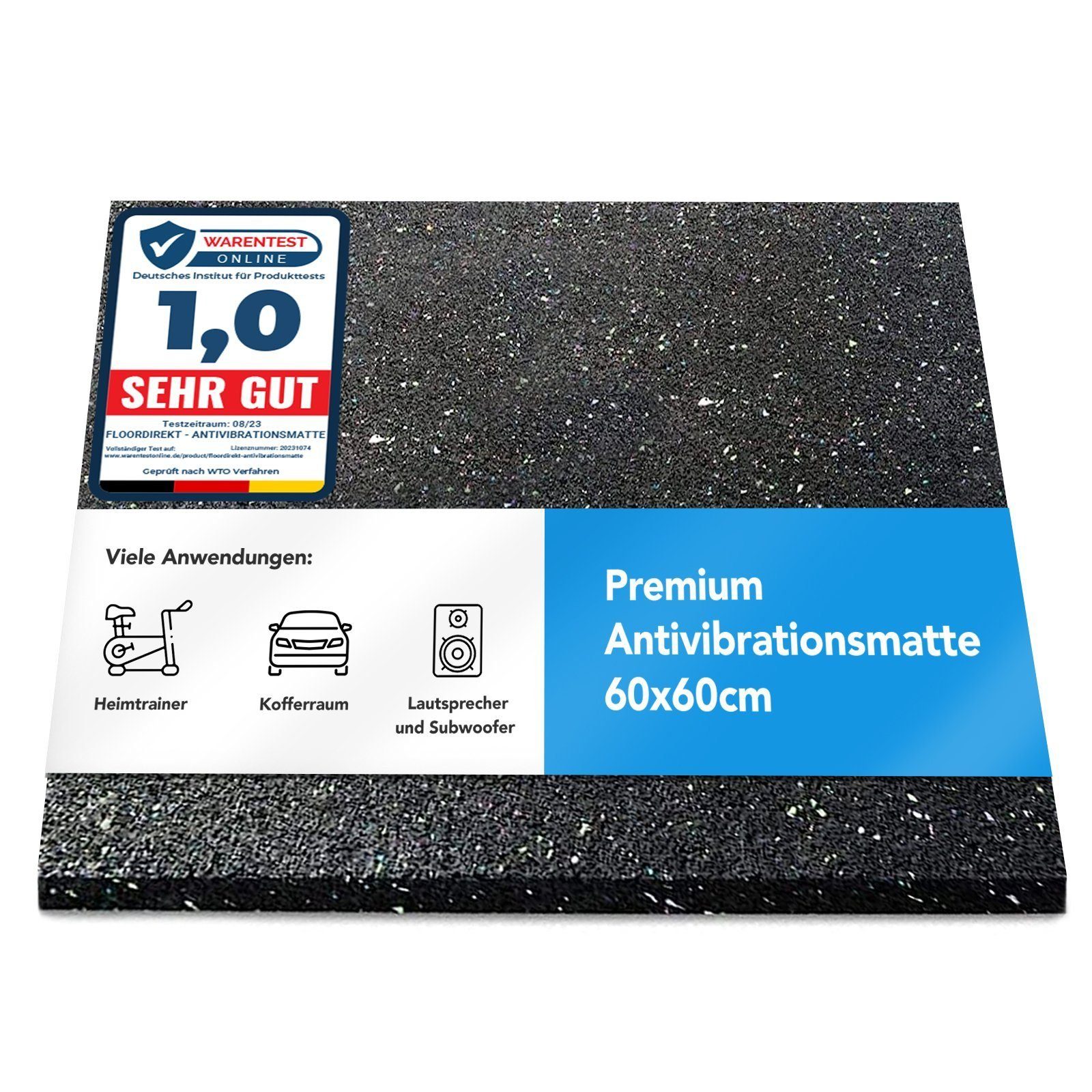 Floordirekt Gummimatte Premium Antivibrationsmatte Waschmaschine 60x60 cm, Unterlage für Waschmaschine & Trockner, Antirutschmatte mit Schallschutz