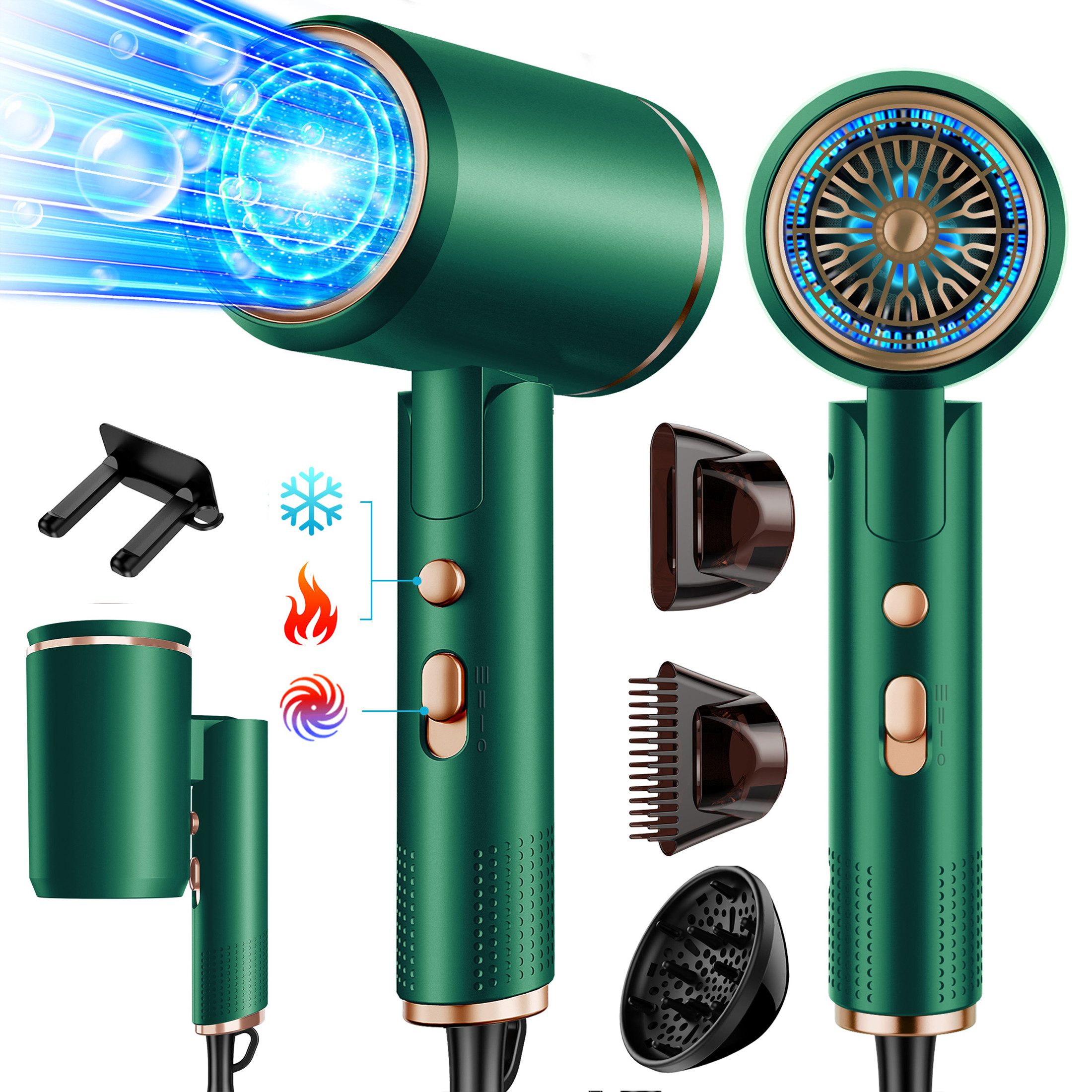 ibettertec Haartrockner Haartrockner Föhn Ionen,klappbar,mit 3 Stylingdüse, 2400 W, Schnelltrocknen Hair Dryer Mit 6 Temperatureinstellungen, Reiseföhn Hairdryer Frisuren Zubehör Reisehaartrockner