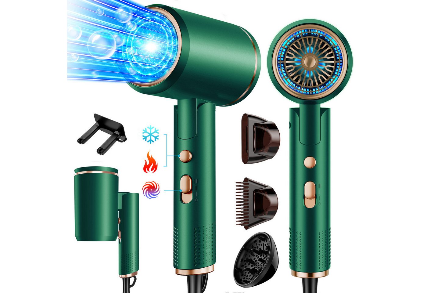 ibettertec Haartrockner Haartrockner Föhn Ionen,klappbar,mit 3 Stylingdüse, 2400 W, Schnelltrocknen Hair Dryer Mit 6 Temperatureinstellungen, Reiseföhn Hairdryer Frisuren Zubehör Reisehaartrockner