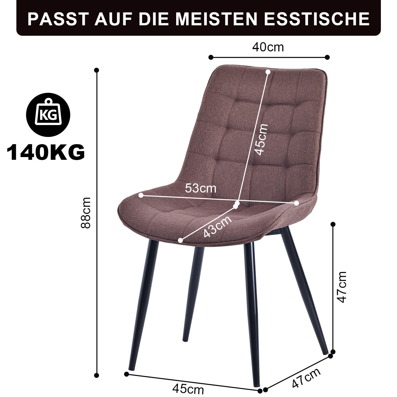 HOMAVO Esszimmerstuhl Stuhlset – Polsterstühle, Samt oder Webstoff, Metall-Füße (Nach EN 12520 geprüft), mit Ergonomischer Rückenlehne und Metallbeinen