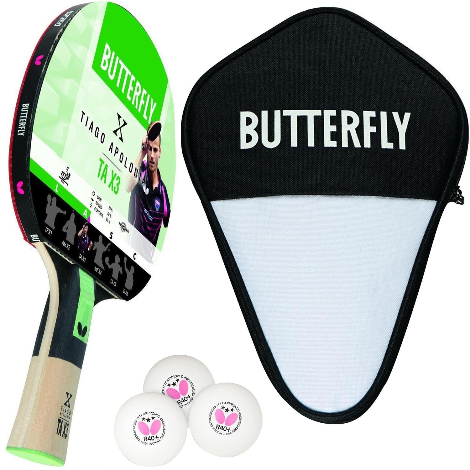 Butterfly Tischtennisschläger 1x Tiago Apolonia + CC1 + Bälle, Tischtennis Schläger Set Tischtennisset Table Tennis Bat Racket