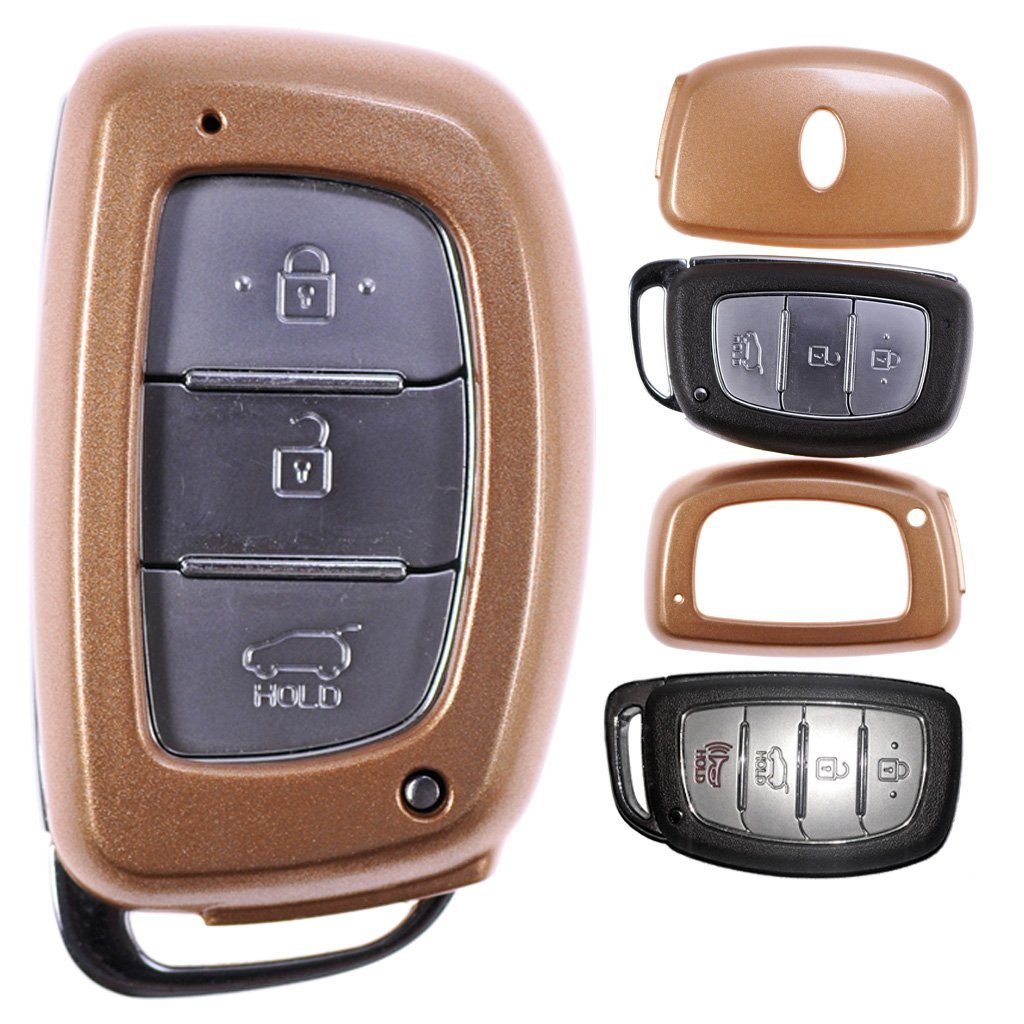 mt-key Schlüsseltasche Autoschlüssel Hardcover Schutzhülle Metallic Gold, für Hyundai Tucson i40 i10 i20 ix35 KEYLESS SMARTKEY