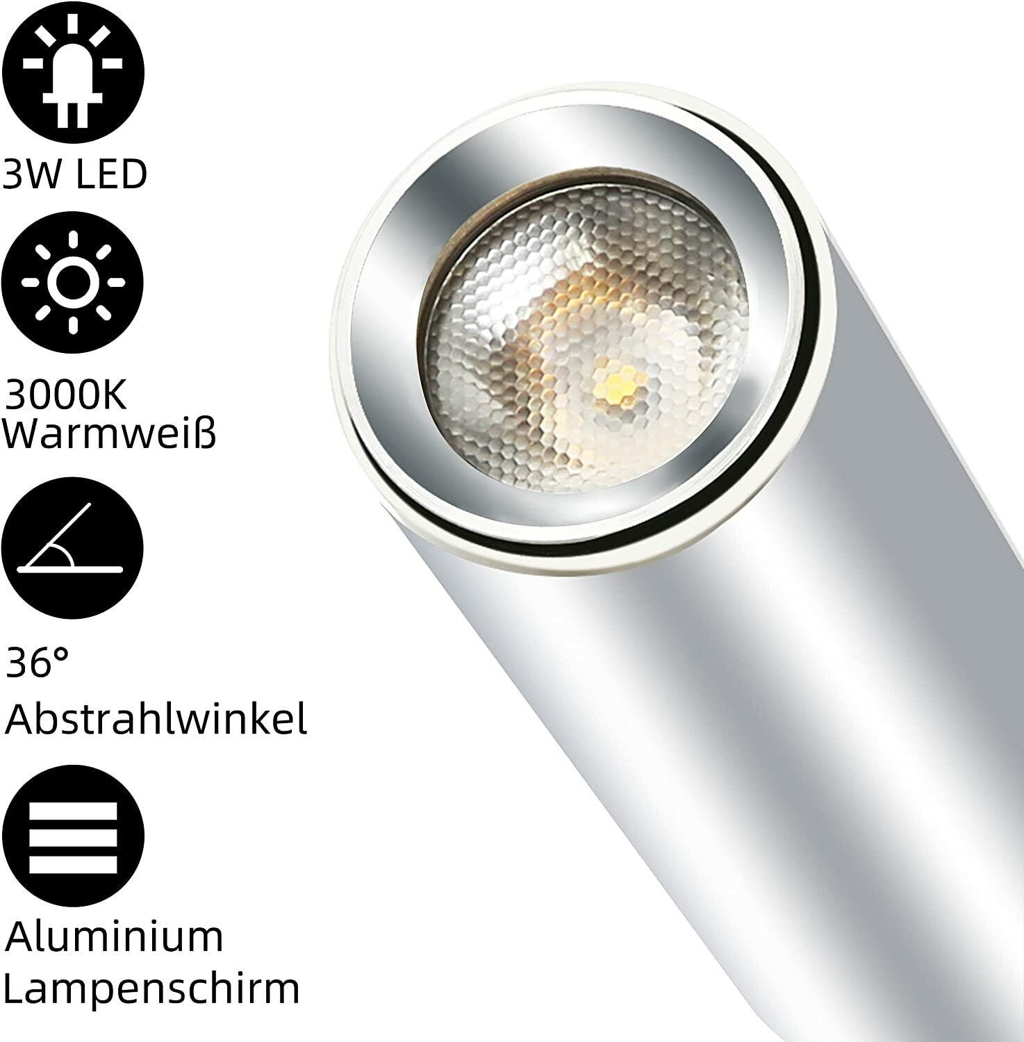 ZMH LED Leselampe Schalter Chrom mit Augenschutz, Wandlampe Warmweiß Schwanenhals