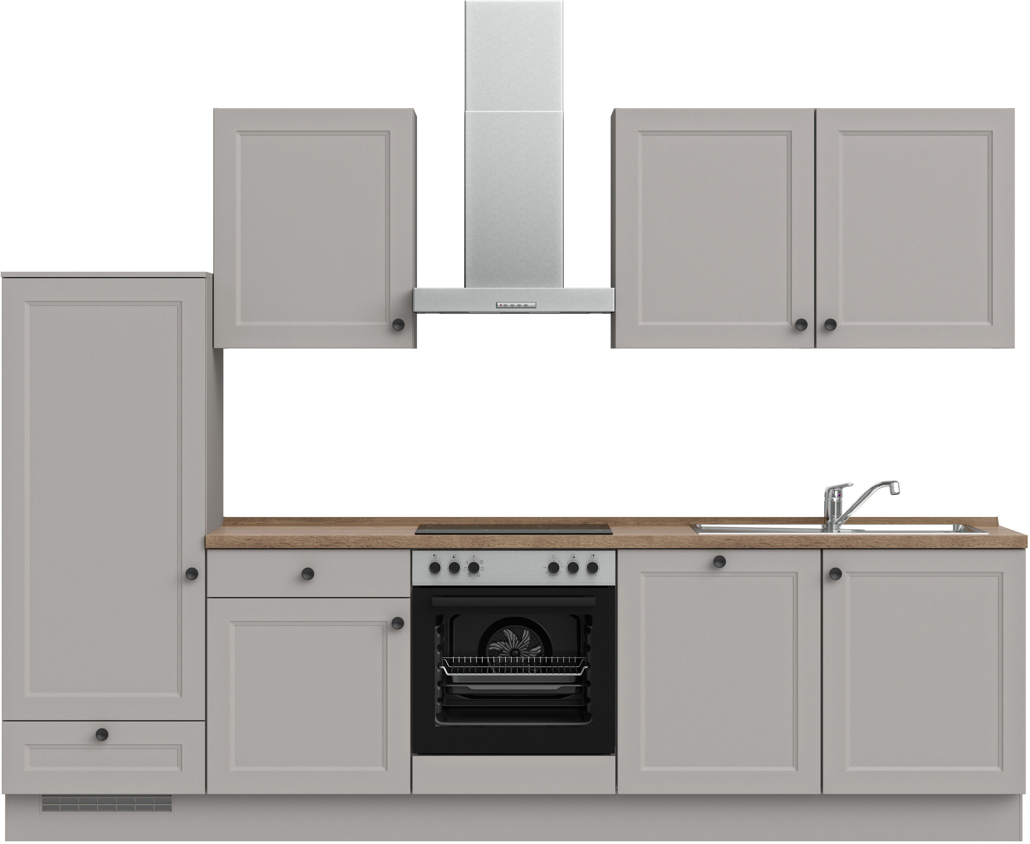 Front: Lacklaminat steingraufarben | Korpus: Lacklaminat steingraufarben | Arbeitsplatte: Eiche Havanna Nachbildung