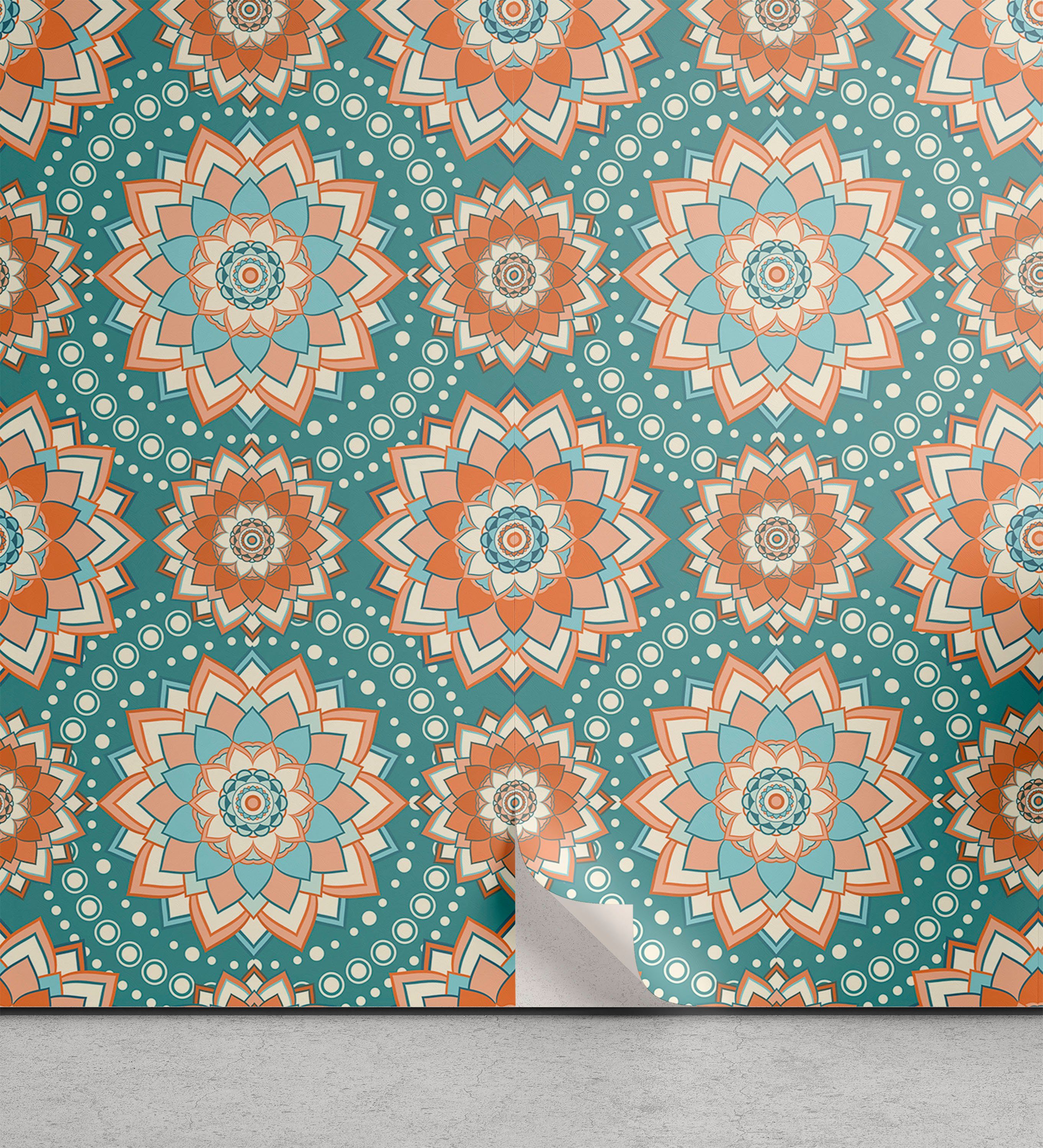 Abakuhaus Vinyltapete selbstklebendes Wohnzimmer Küchenakzent, Lotus Oriental Mandala-Muster