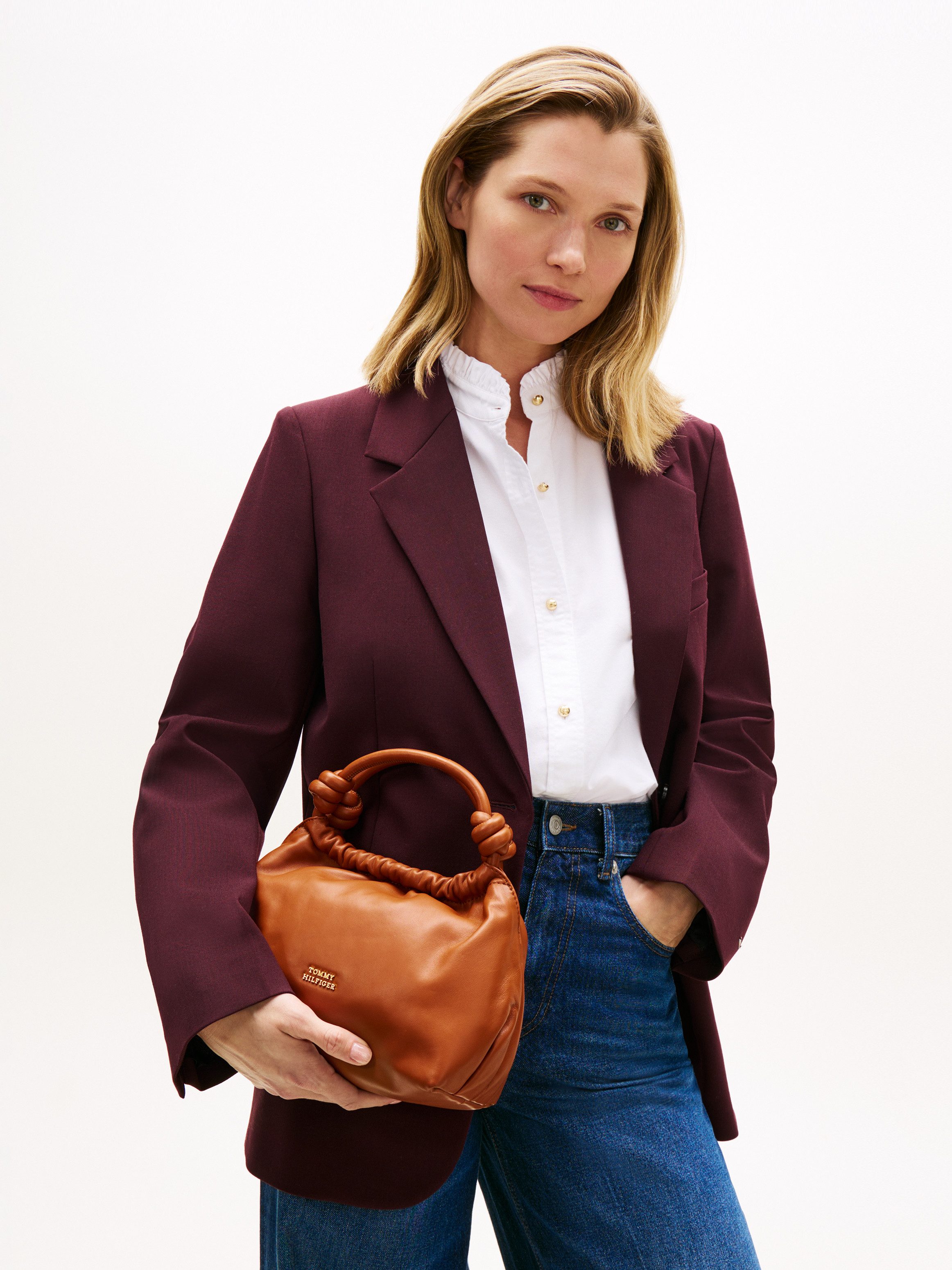 Tommy Hilfiger Umhängetasche TH SOFT LEATHER MED CROSSOVER, Damen Schultertasch, Handtasche, Tragetasche mit Logoschriftzug