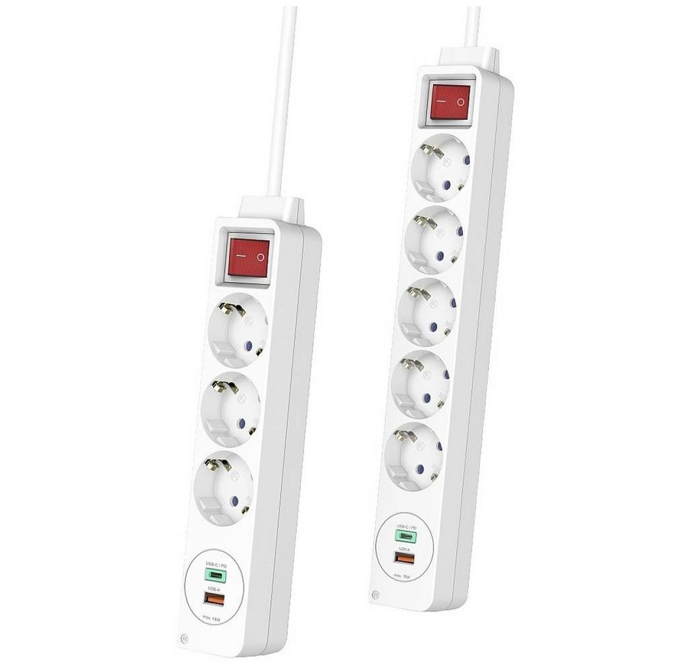 Thumbnail - Hama Steckdosenleiste, 3-fach, USB-C/A 18W, PD/QC™, Steckdosenleiste, erhöhter Berührungsschutz, mit USB-C®, mit USB-Lad...