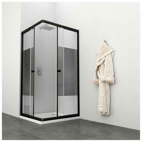 welltime Eckdusche Trento Nero Plus, BxT: 90x90 cm, Sicherheitsglas, Anti-Kalk-Versiegelung, variabler Verstellbereich, mit Schiebetüren