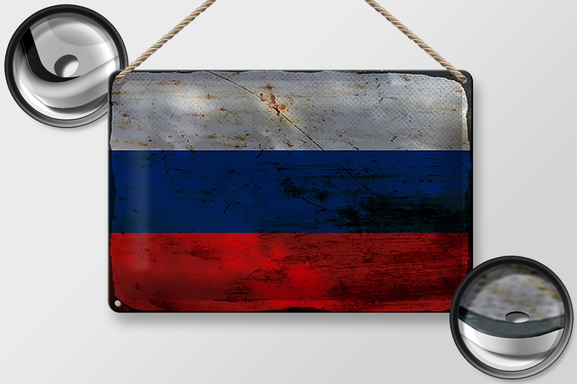 Femer GmbH Metallschild Flagge Russland 30x20cm Flag of Russia Rost, (1 St), gewölbte Oberfläche, abgerundete Ecken, umgeschlagene Kanten