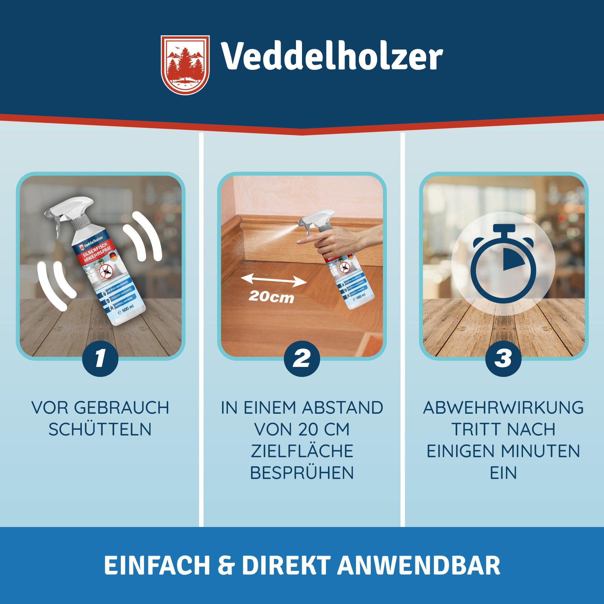 Veddelholzer Insektenspray 500 ml Papier- & Silberfisch Abwehrspray Laborgeprüfte Wirksamkeit, 500 ml, sofort und Langzeitschutz Effektiv & Dauerhaft, Silberfis – Bild 4 von 5