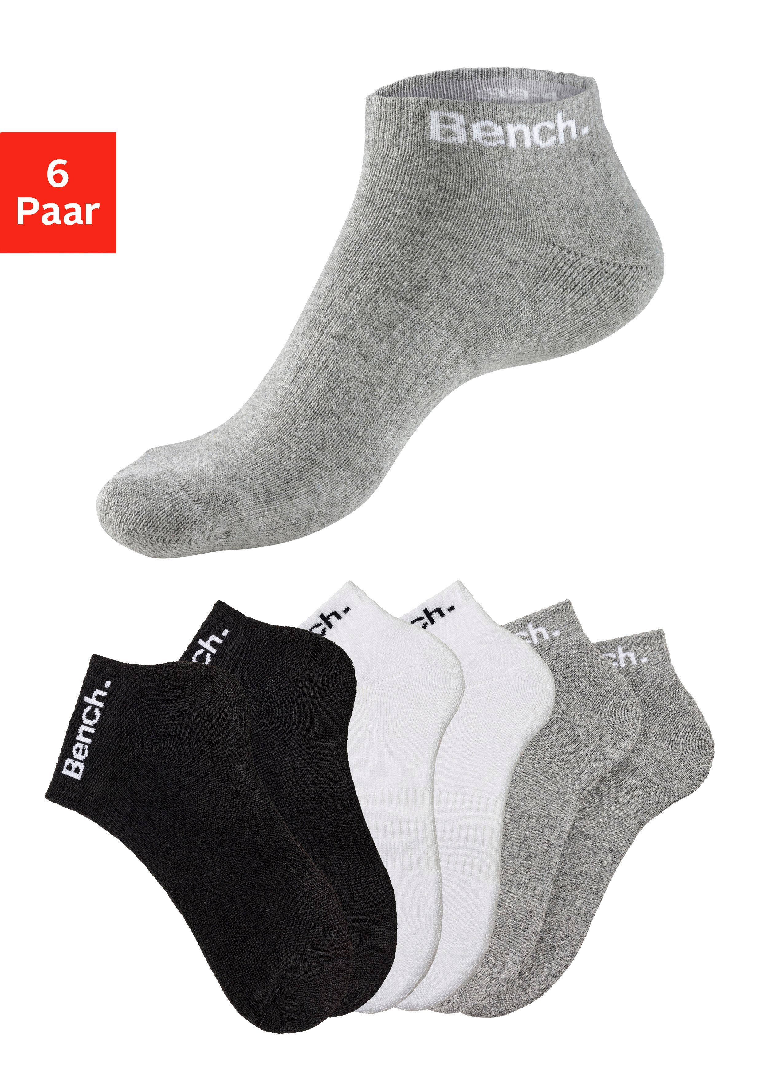 Bench. Sportsocken Tennis Kurzsocken mit Halbfußfrottee 2x schwarz, 2x grau-meliert, 2x weiß