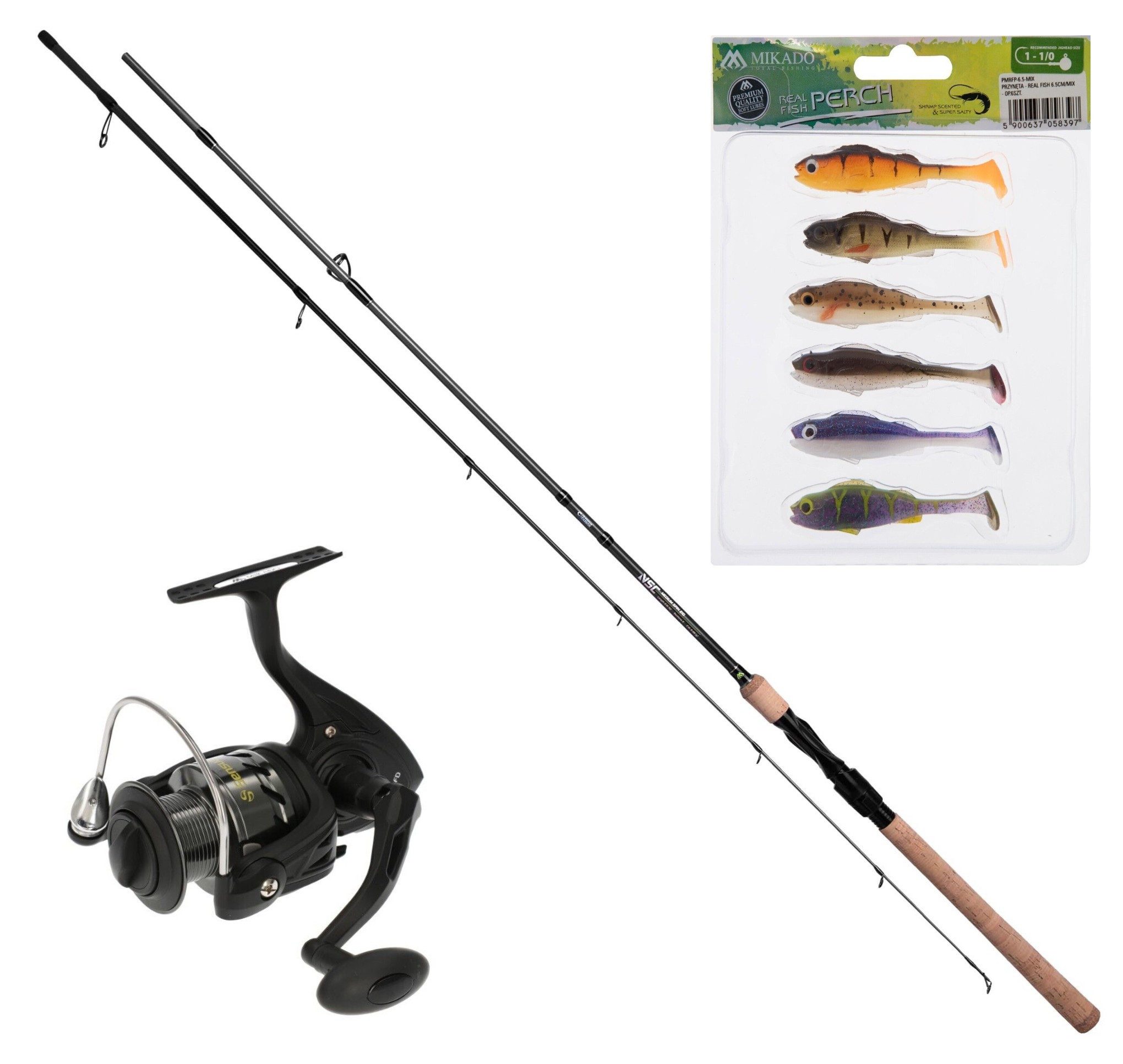 Spinnrute Barsch Set Spin Combo - Rute - Rolle - Gummifische - Schnur von MIKADO