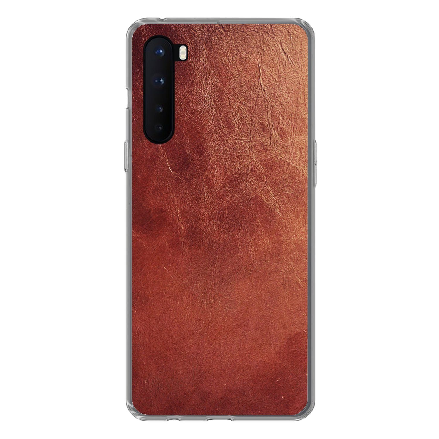 MuchoWow Handyhülle für OnePlus Nord Leder - Lederoptik - Braun - Hell, Phone Case, Silikon, Schutzhülle Dünn