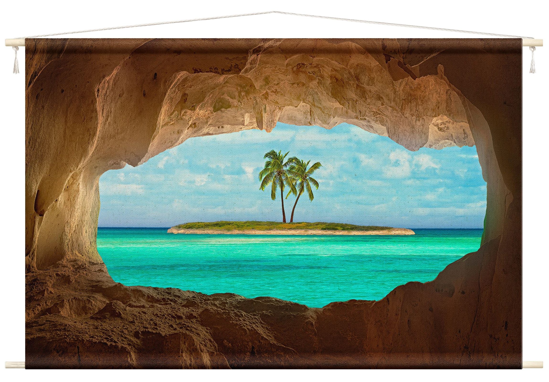 Bilderdepot24 Wandteppich modern Tropisch Natur Strand 3D-Optik beige, rechteckig, Höhe: 2.6 mm, großes Wandbild aus Natur-Baumwolle Wandbehang Stoffbild Tuch Wollseil